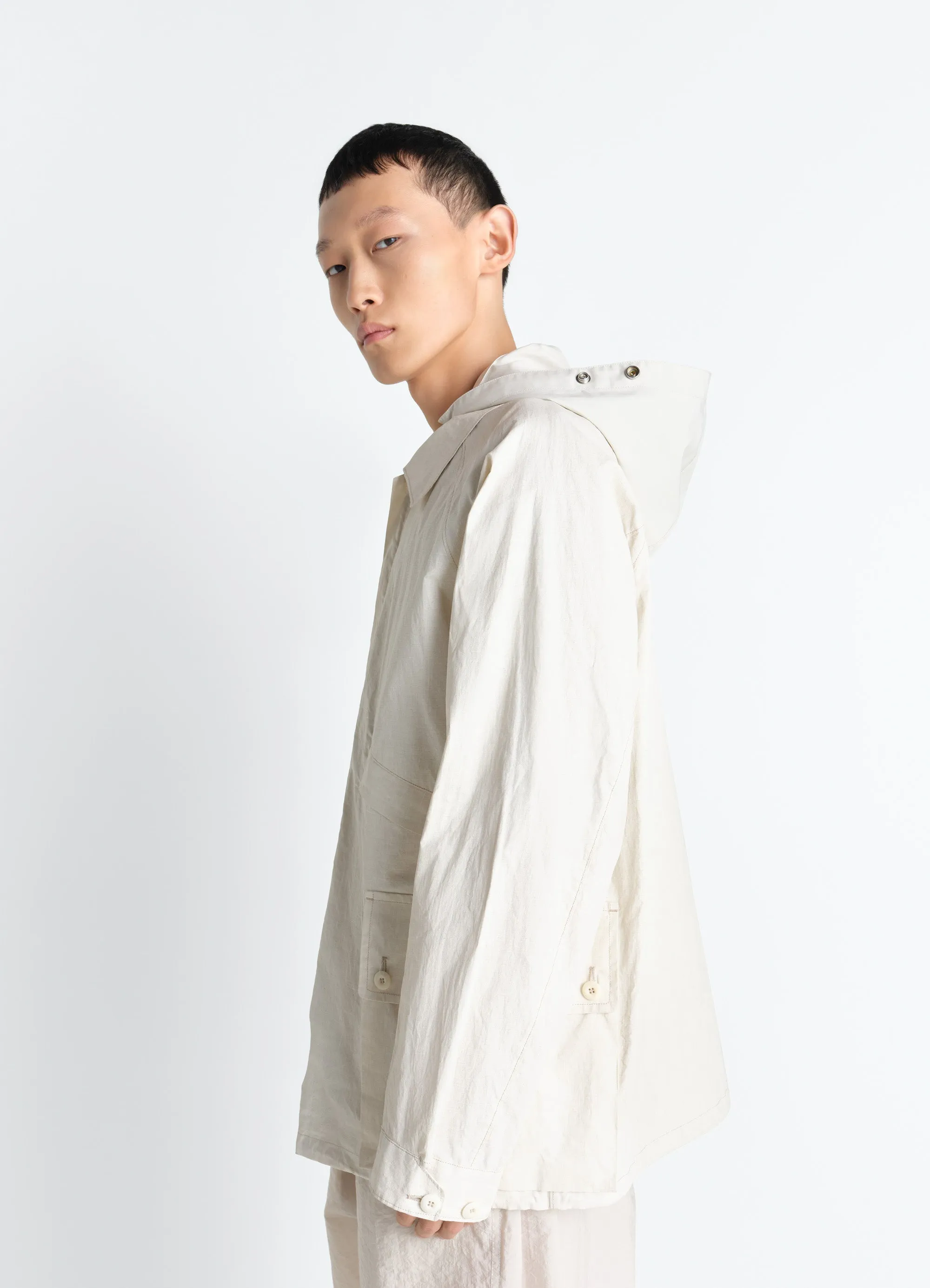 RAIN JACKET WITH DETACHABLE HOOD IN COATED TECHNICAL LINEN sold by Lemaire product image thumbnail 4