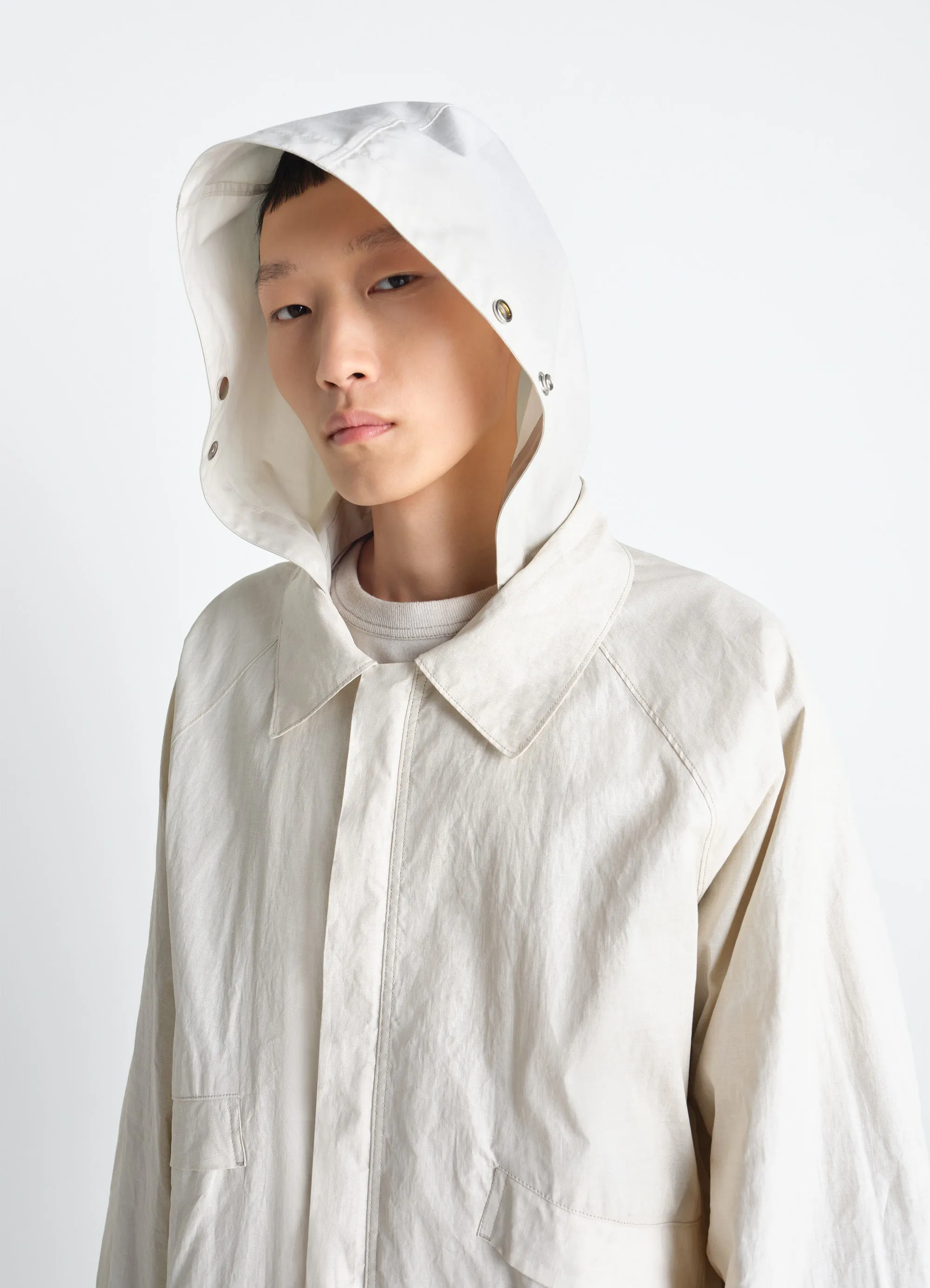 RAIN JACKET WITH DETACHABLE HOOD IN COATED TECHNICAL LINEN sold by Lemaire product image thumbnail 3