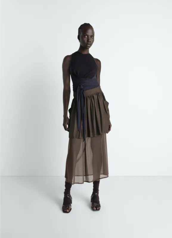 DOUBLE LAYER SKIRT IN SILK HABOTAI made by Lemaire
