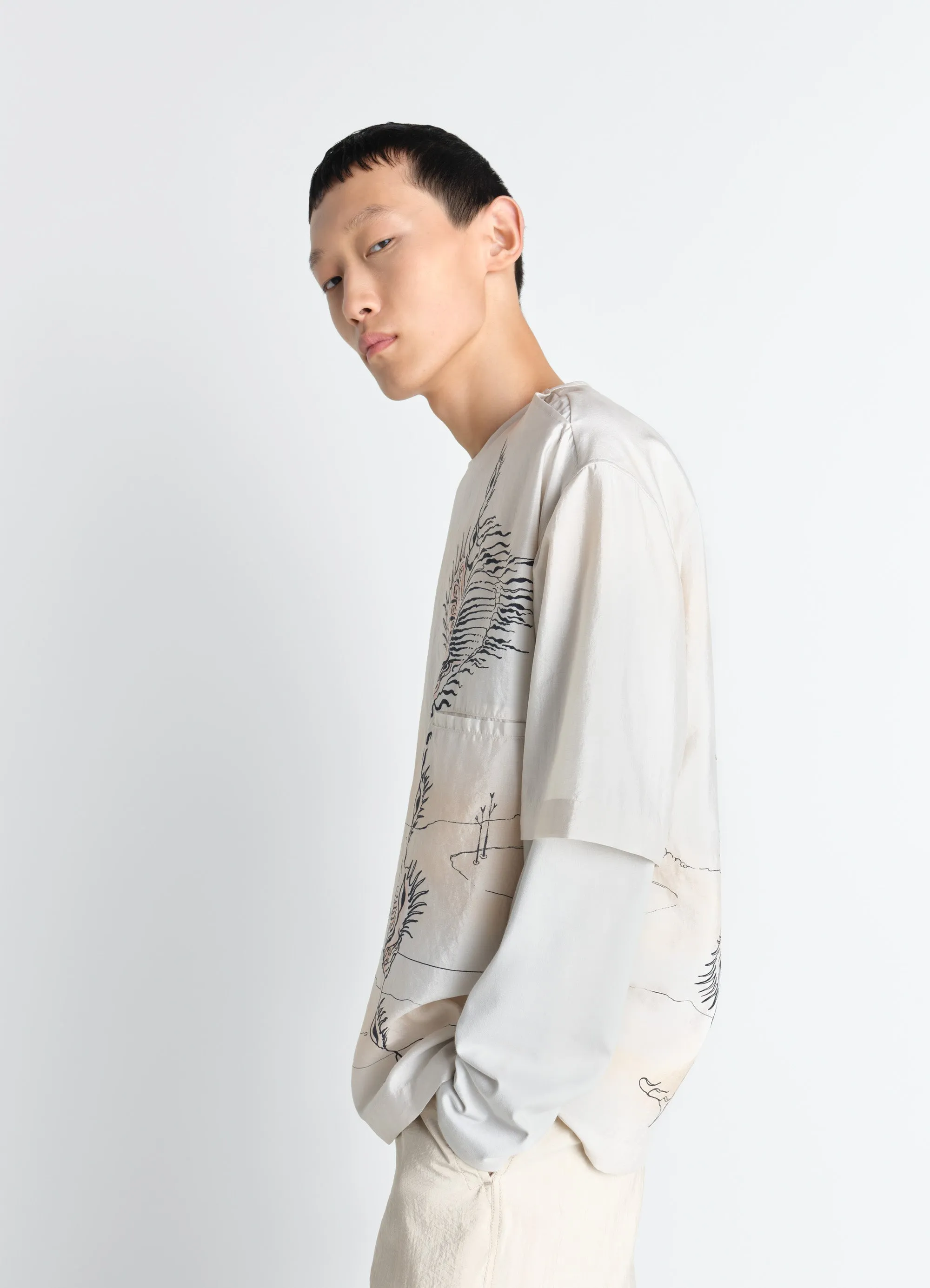 BUTTON NECK TOP IN SHELL PRINTED SILK sold by Lemaire product image thumbnail 3