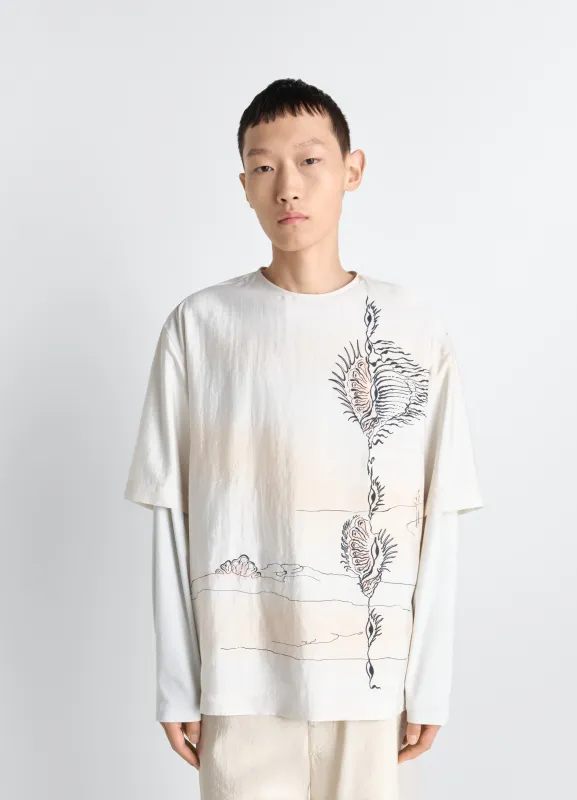 BUTTON NECK TOP IN SHELL PRINTED SILK sold by Lemaire