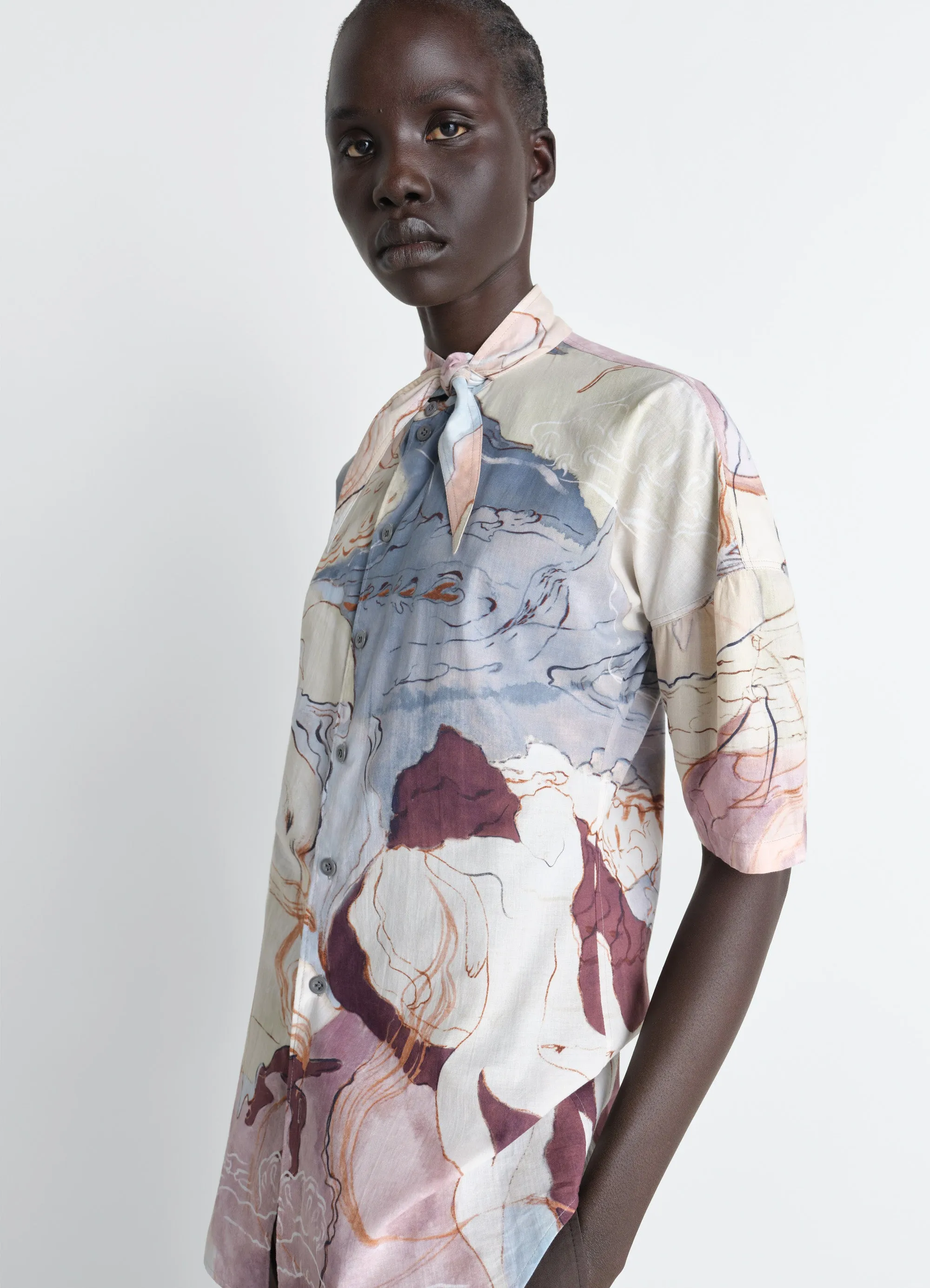 SHORT SLEEVE SHIRT WITH FOULARD IN AQUAREL PRINTED COTTON sold by Lemaire