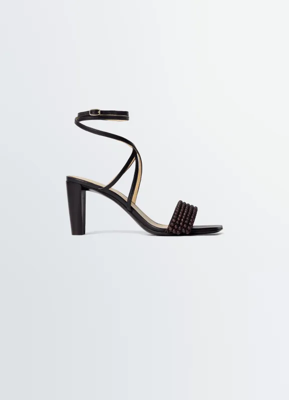 CROSS SANDALS 80 MM HEEL IN LEATHER WITH BEADS made by Lemaire