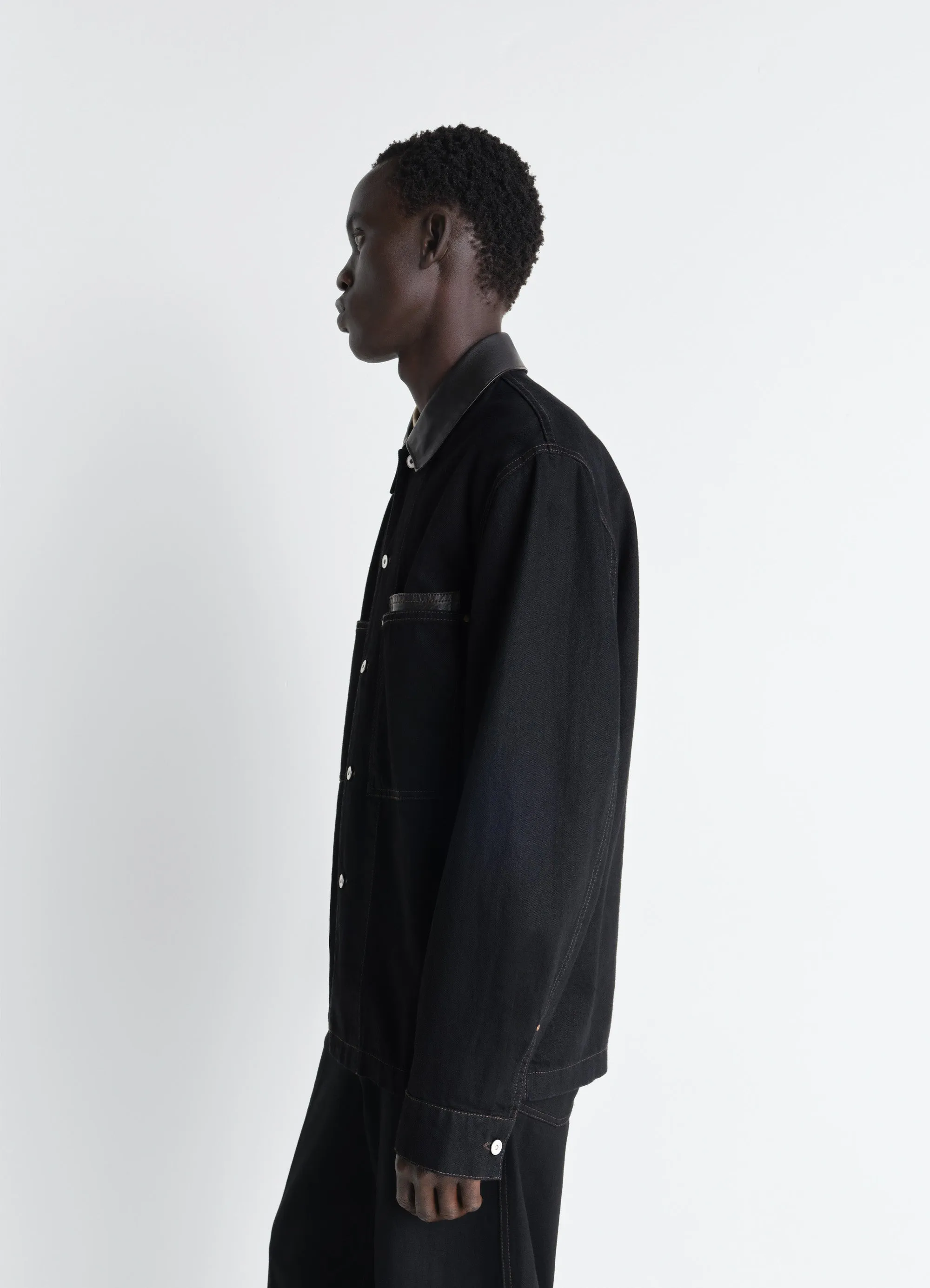 WORKWEAR OVERSHIRT WITH LEATHER COLLAR IN DENIM sold by Lemaire product image thumbnail 3