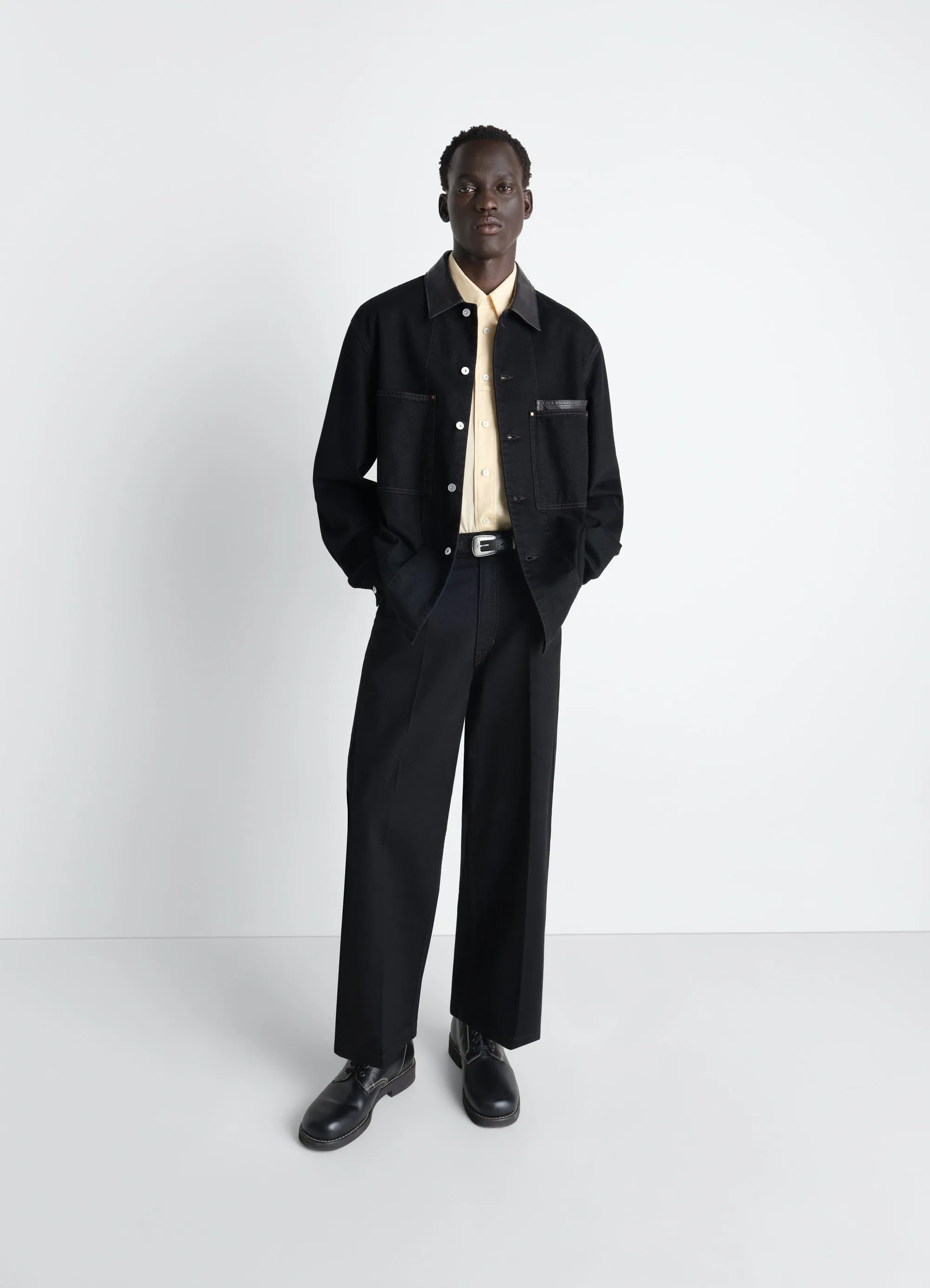 WORKWEAR OVERSHIRT WITH LEATHER COLLAR IN DENIM sold by Lemaire product image thumbnail 2