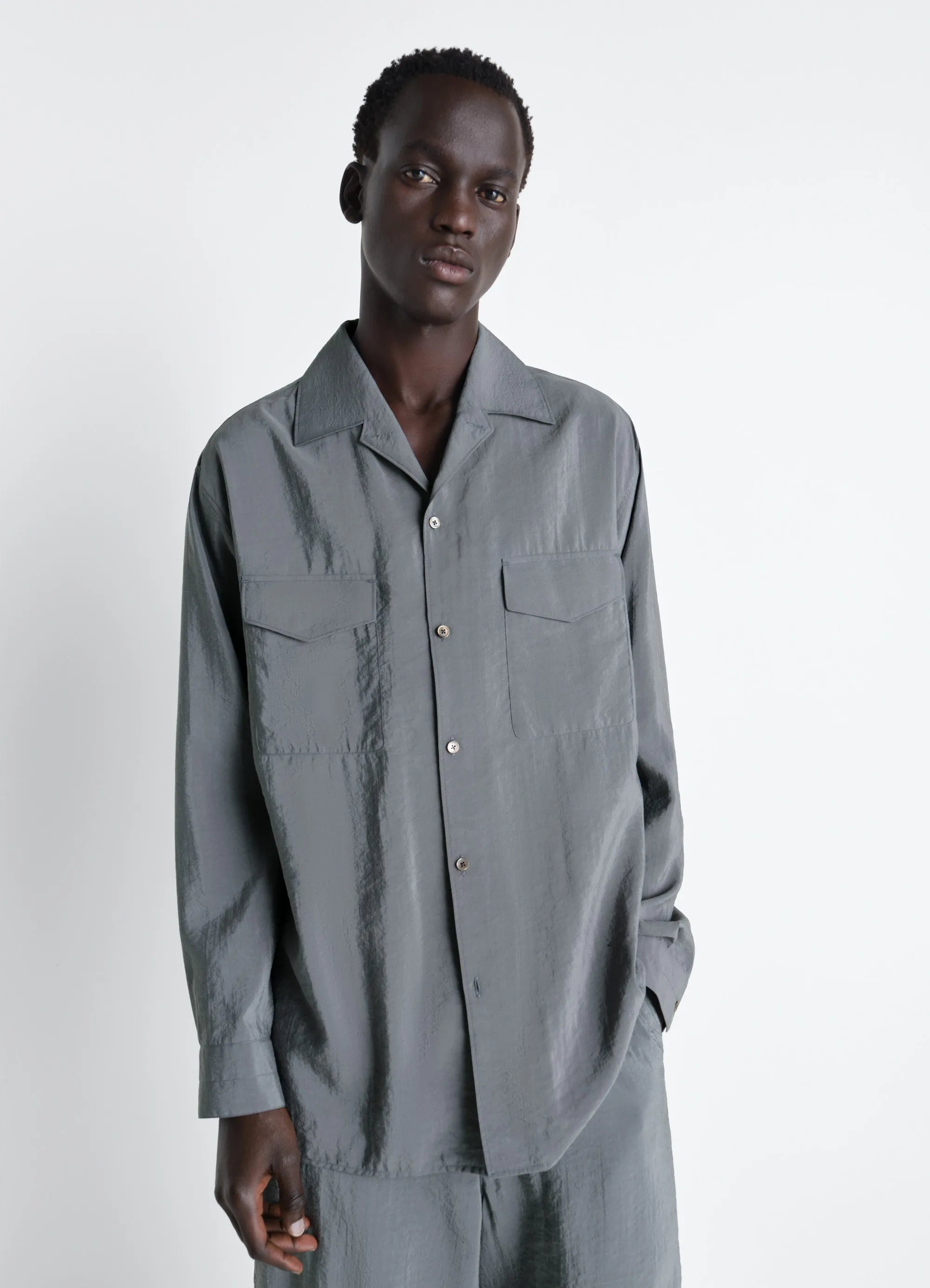 CONVERTIBLE COLLAR SHIRT IN DRY SILK sold by Lemaire