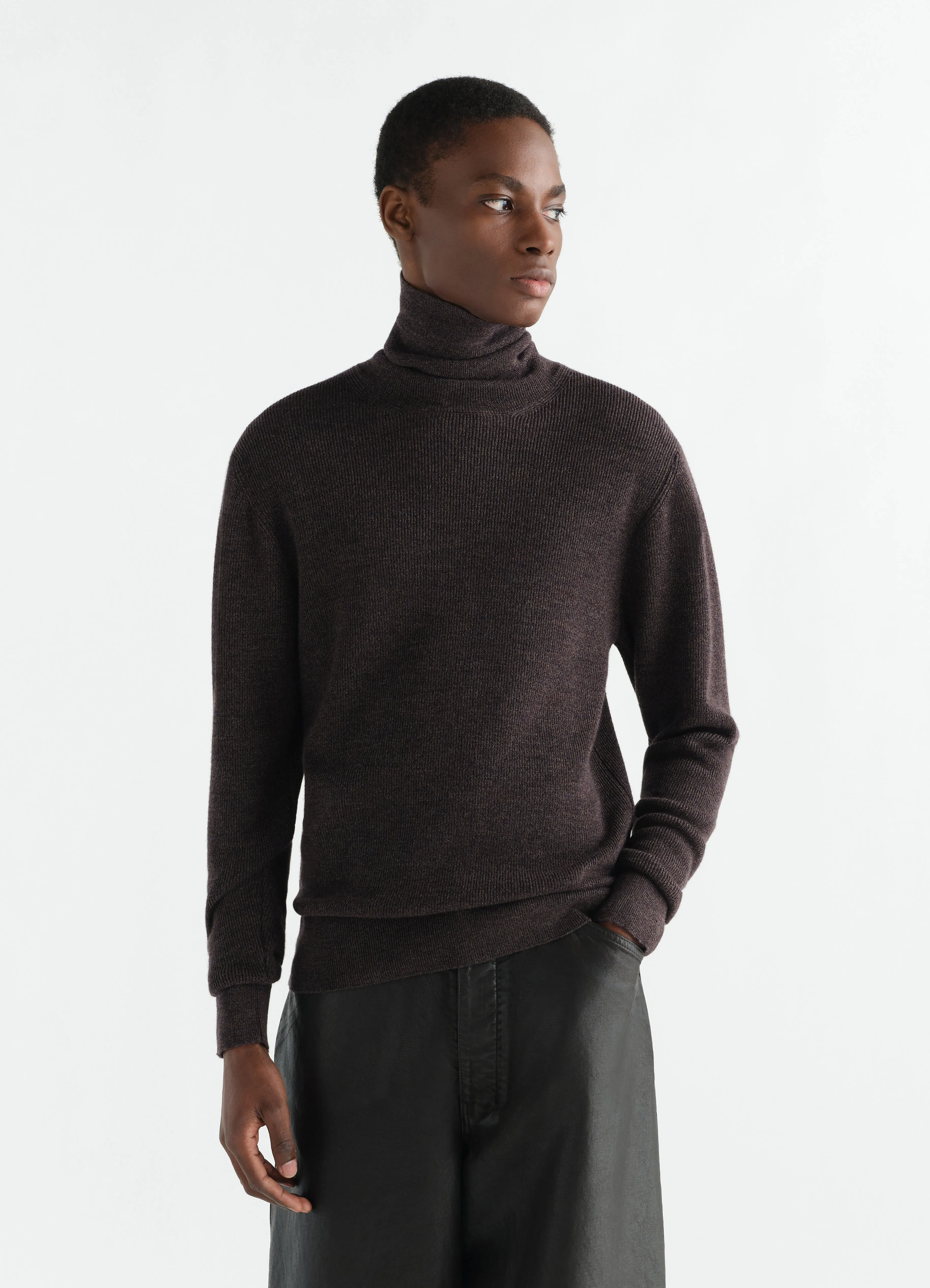 STAND-COLLAR SWEATER IN FINE MOULINÉ MERINO WOOL sold by Lemaire