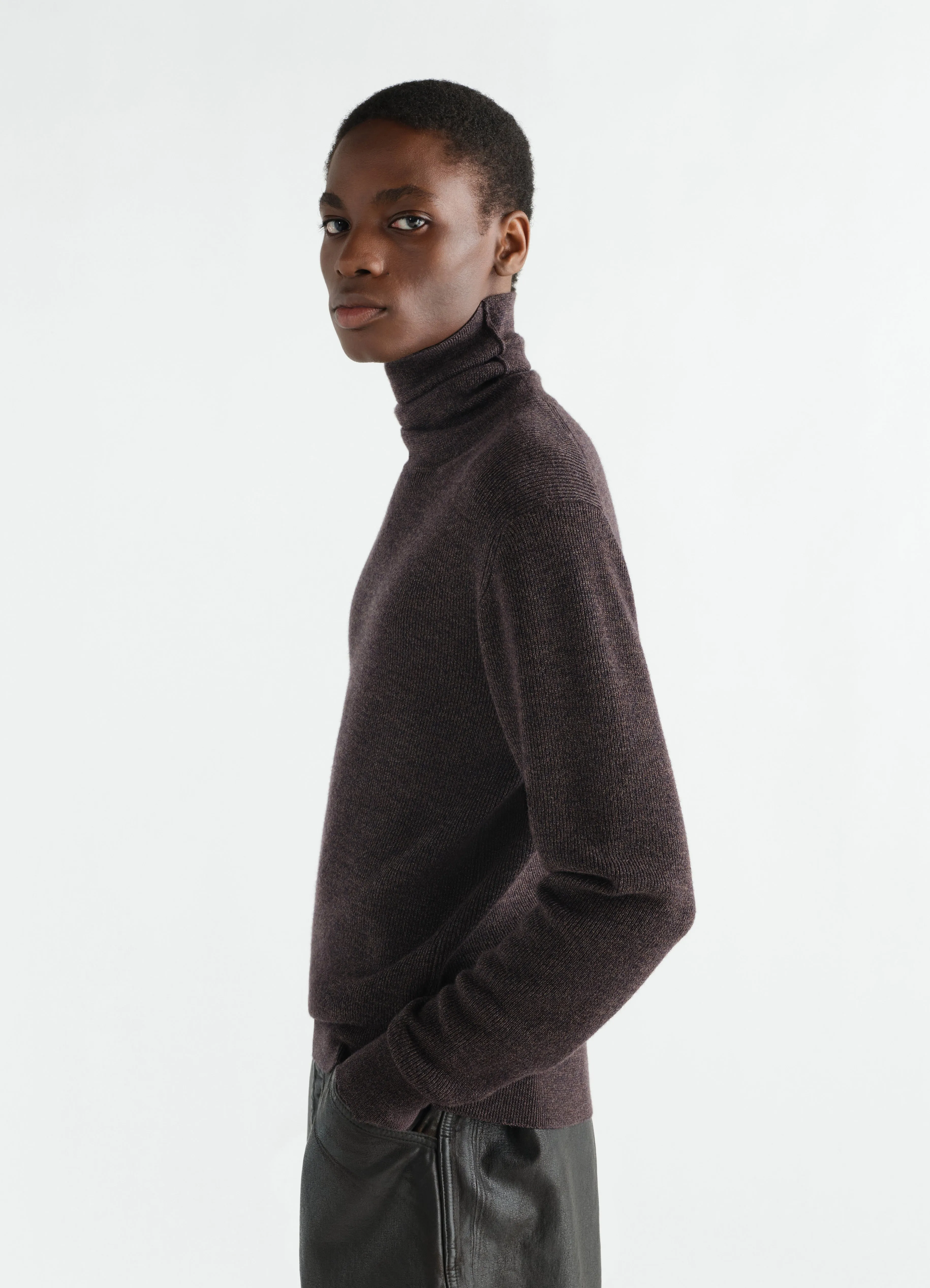 STAND-COLLAR SWEATER IN FINE MOULINÉ MERINO WOOL sold by Lemaire product image thumbnail 3