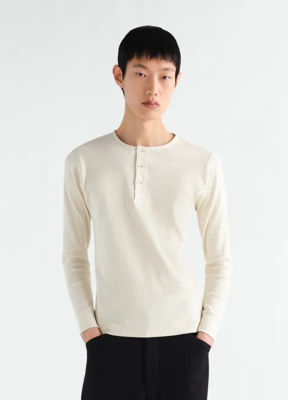 LONG-SLEEVE HENLEY T-SHIRT IN LINEN AND COTTON RIBBED JERSEY made by Lemaire