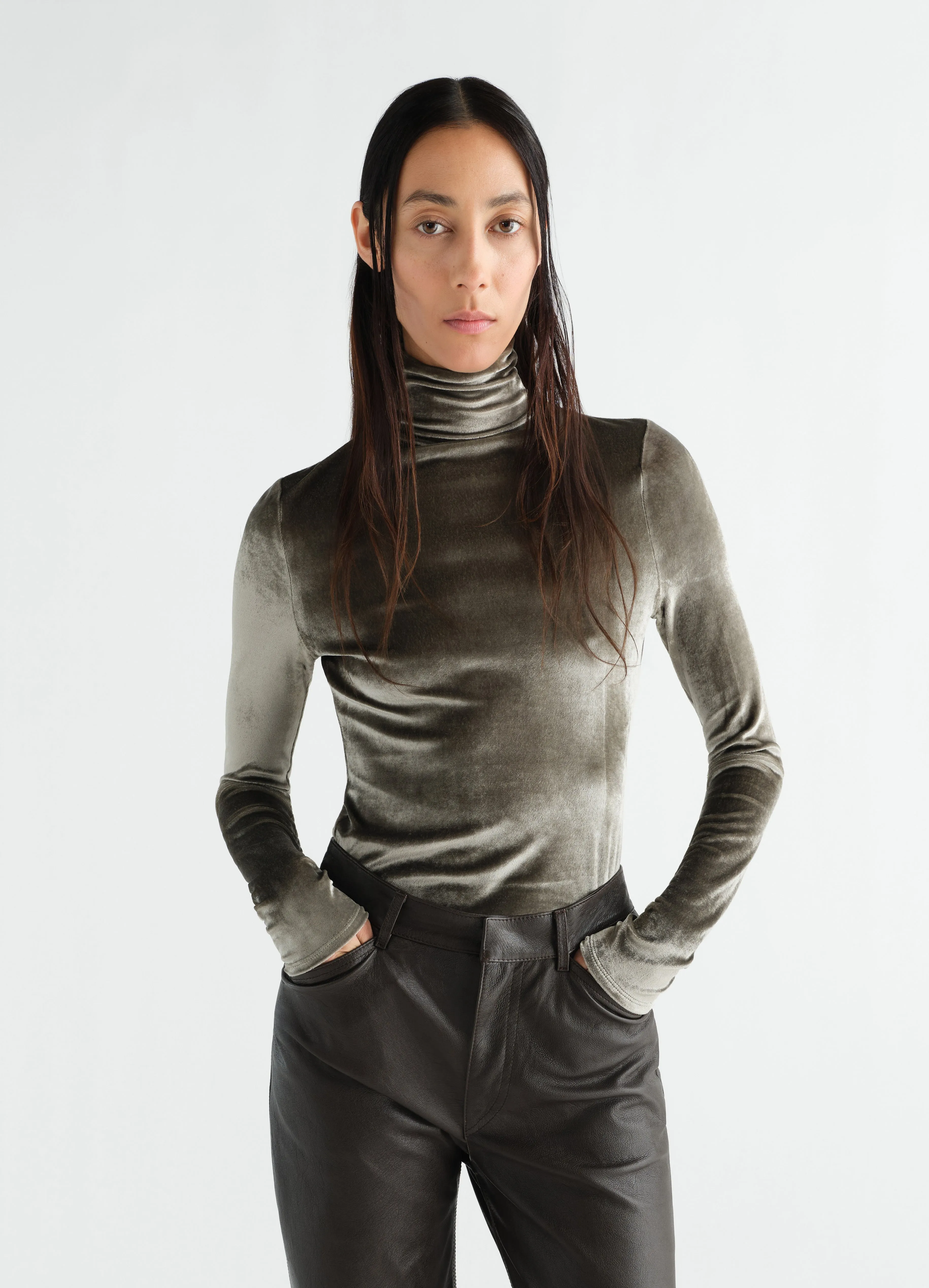 FITTED STAND-COLLAR TOP IN VELVET JERSEY sold by Lemaire