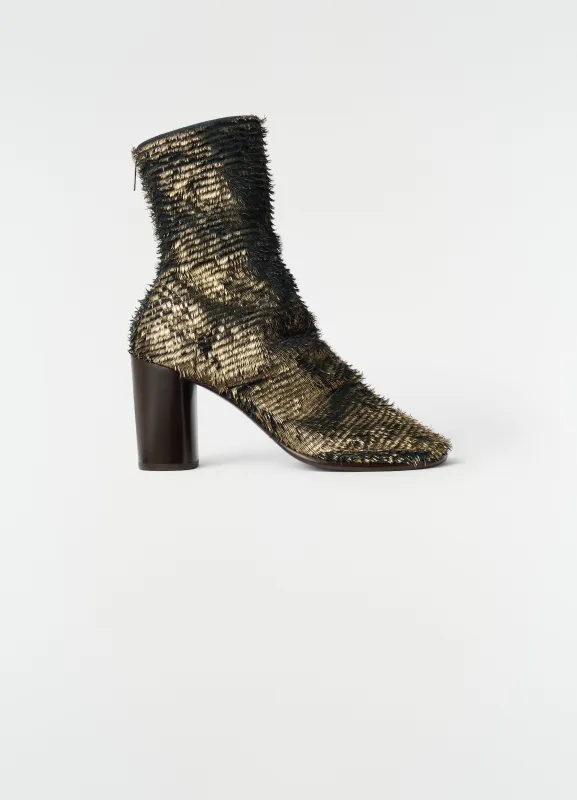 GLOVE ANKLE BOOTS 80MM HEEL IN HAIRY LAMINATED LEATHER made by Lemaire