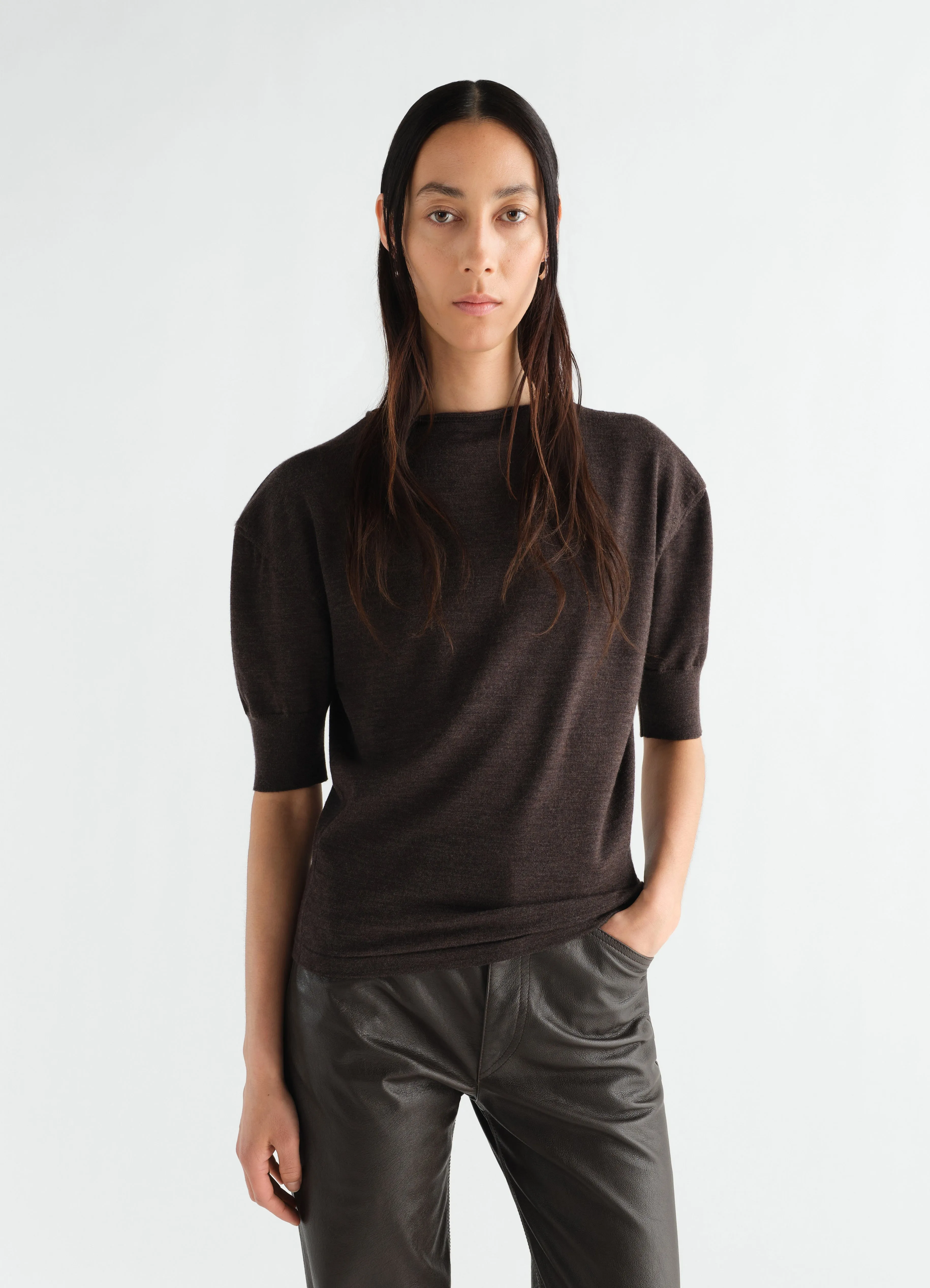 SHORT-SLEEVE SWEATER IN FINE MERINO WOOL sold by Lemaire