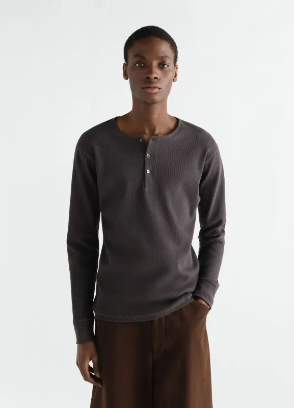 LONG-SLEEVE HENLEY T-SHIRT IN LINEN AND COTTON RIBBED JERSEY made by Lemaire