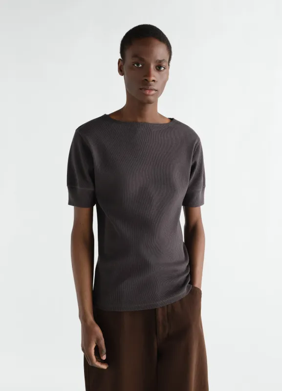 BOAT-NECK T-SHIRT IN LINEN AND COTTON RIBBED JERSEY made by Lemaire