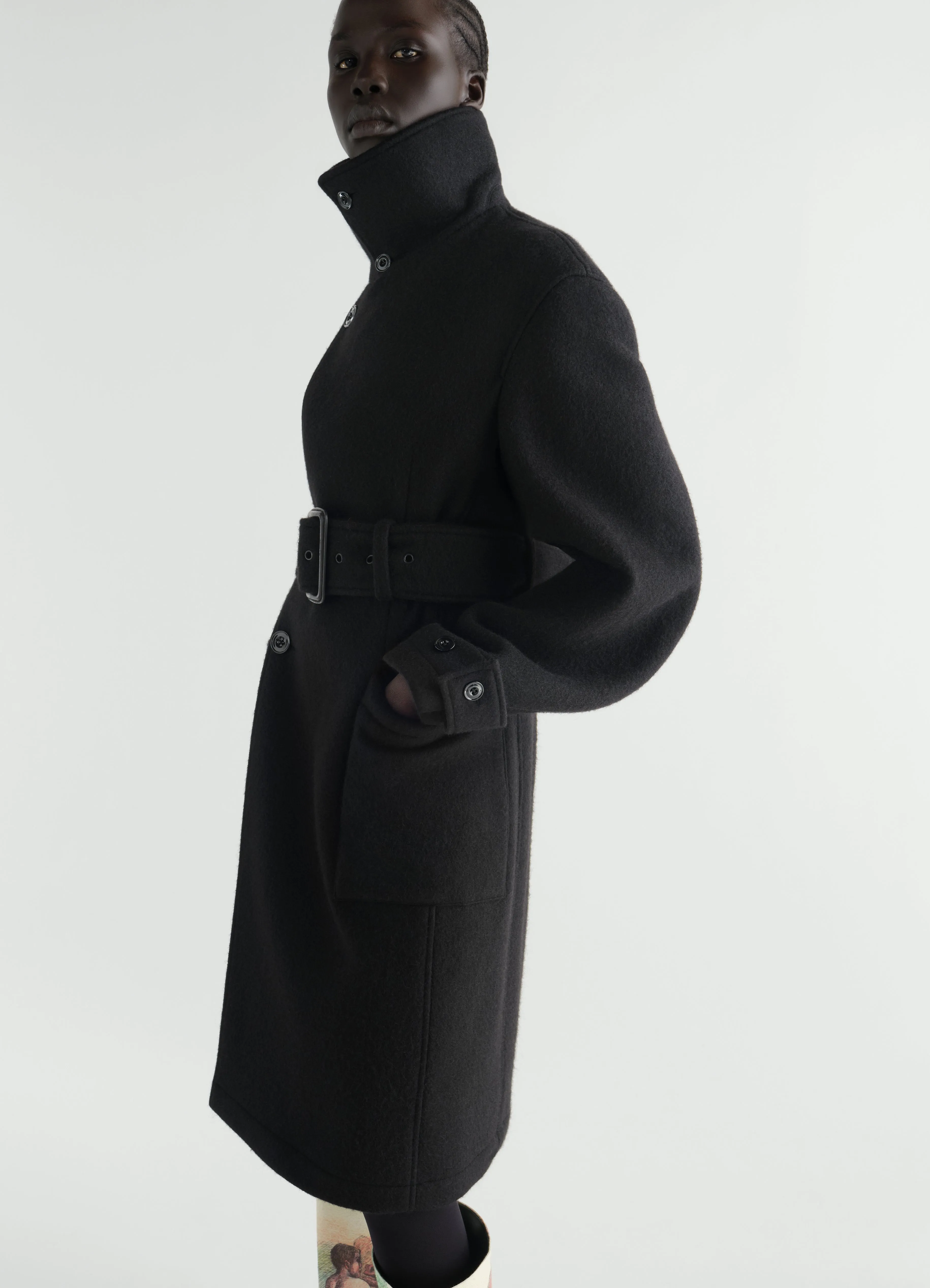 FITTED WRAP COAT IN FELTED WOOL AND ALPACA BLEND sold by Lemaire product image thumbnail 4