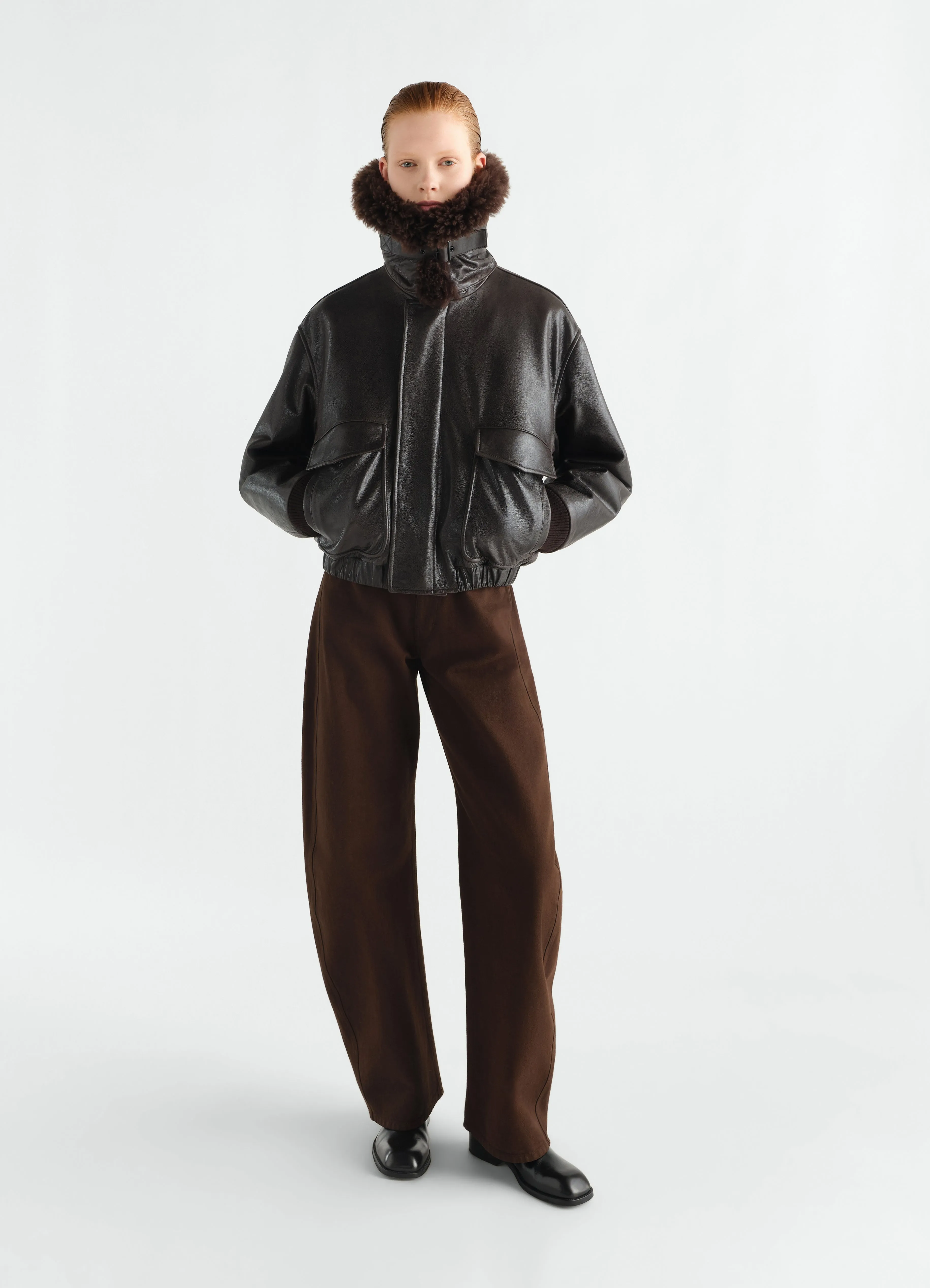 AVIATOR BLOUSON IN SHINY LEATHER sold by Lemaire