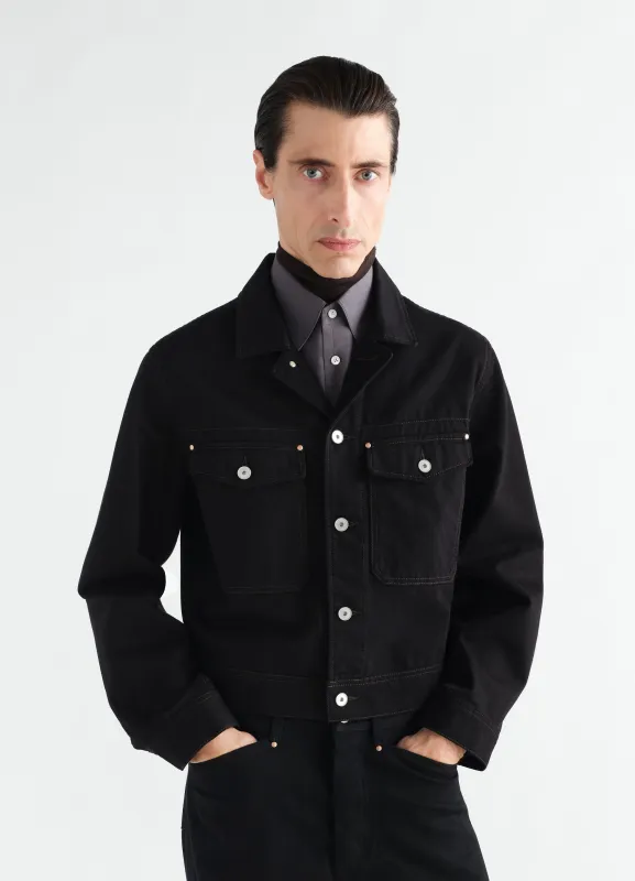 TRUCKER JACKET IN HEAVY BLACK DENIM made by Lemaire