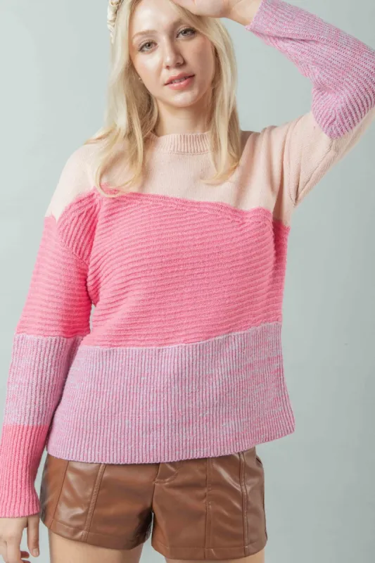 VERY J Color Block Long Sleeve Sweater sold by Leota