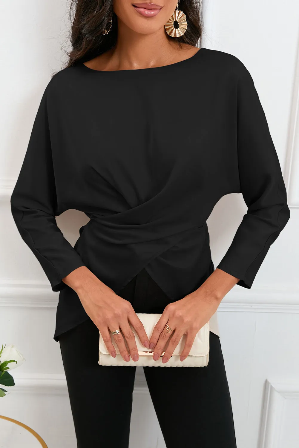 L.NY Boat Neck Back Tie Long Sleeve Satin Blouse sold by Leota product image thumbnail 3