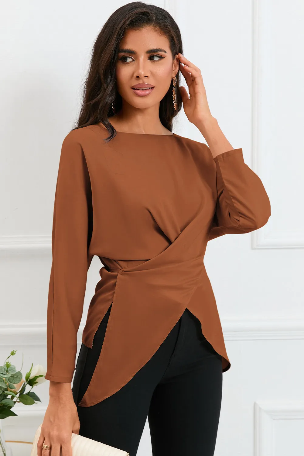L.NY Boat Neck Back Tie Long Sleeve Satin Blouse sold by Leota product image thumbnail 4