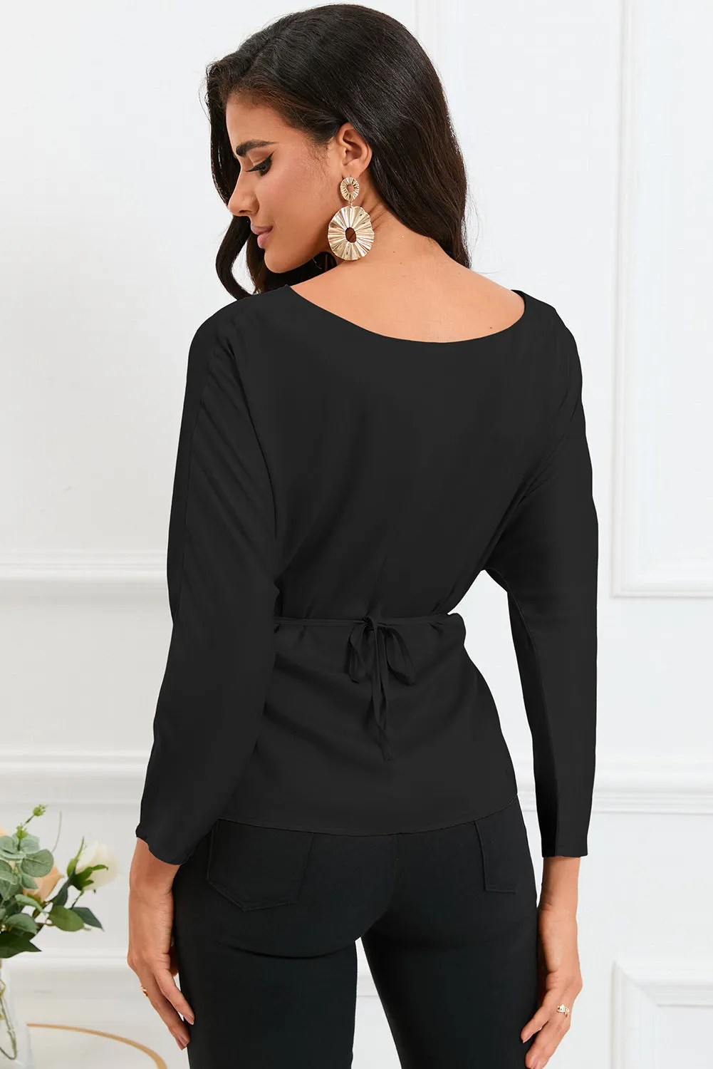 L.NY Boat Neck Back Tie Long Sleeve Satin Blouse sold by Leota product image thumbnail 2