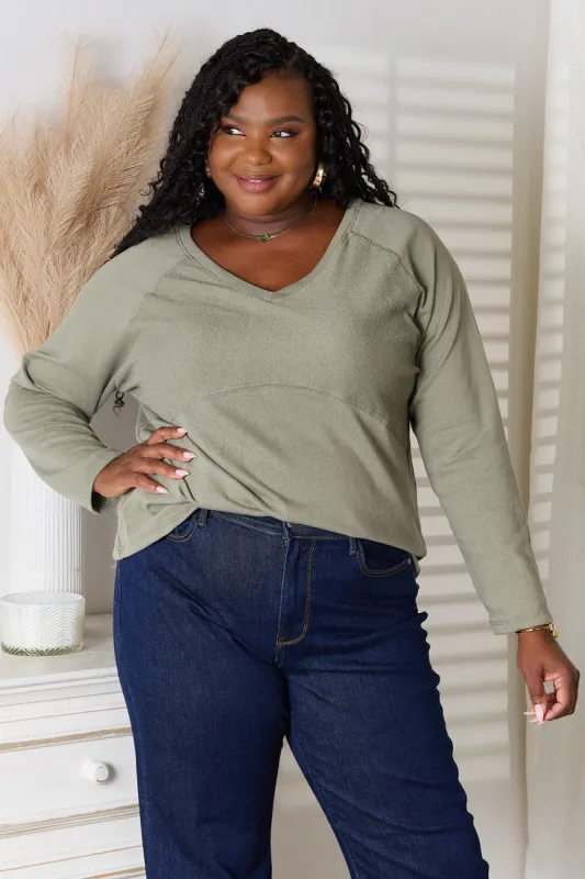 Culture Code Full Size V-Neck Long Sleeve T-Shirt sold by Leota