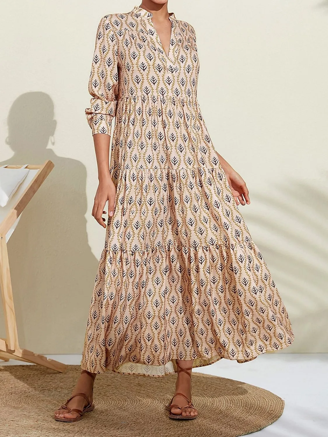 Printed Notched Long Sleeve Midi Dress sold by Leota product image thumbnail 3