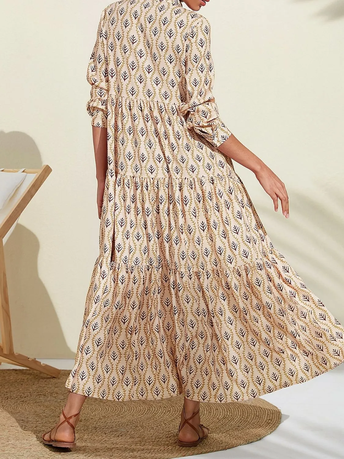 Printed Notched Long Sleeve Midi Dress sold by Leota product image thumbnail 5
