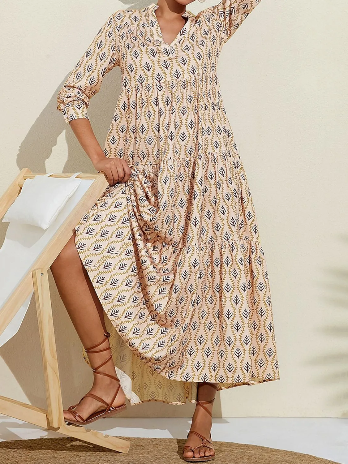 Printed Notched Long Sleeve Midi Dress sold by Leota product image thumbnail 2