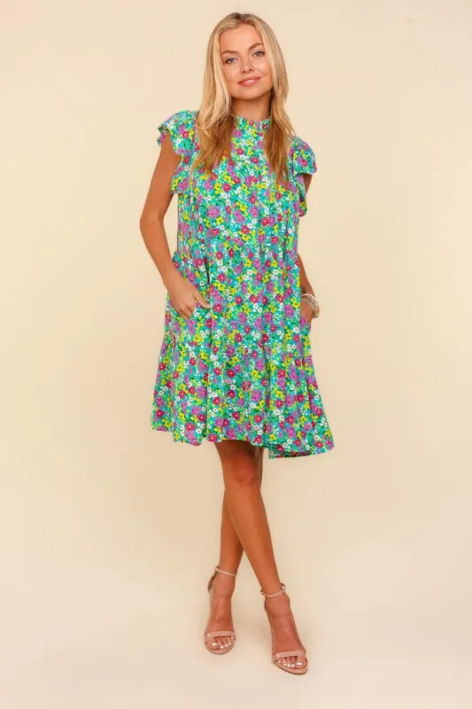 Haptics Frilled Mock Neck Ditsy Floral Dress sold by Leota
