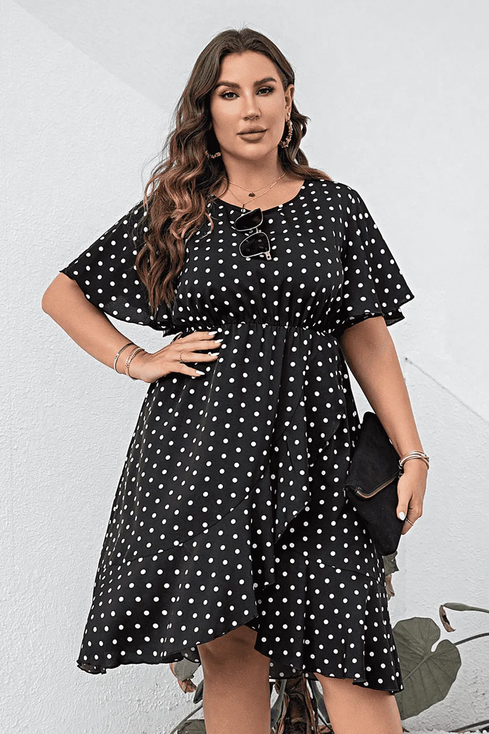 L.NY Plus Size Polka Dot Flutter Sleeve Dress sold by Leota