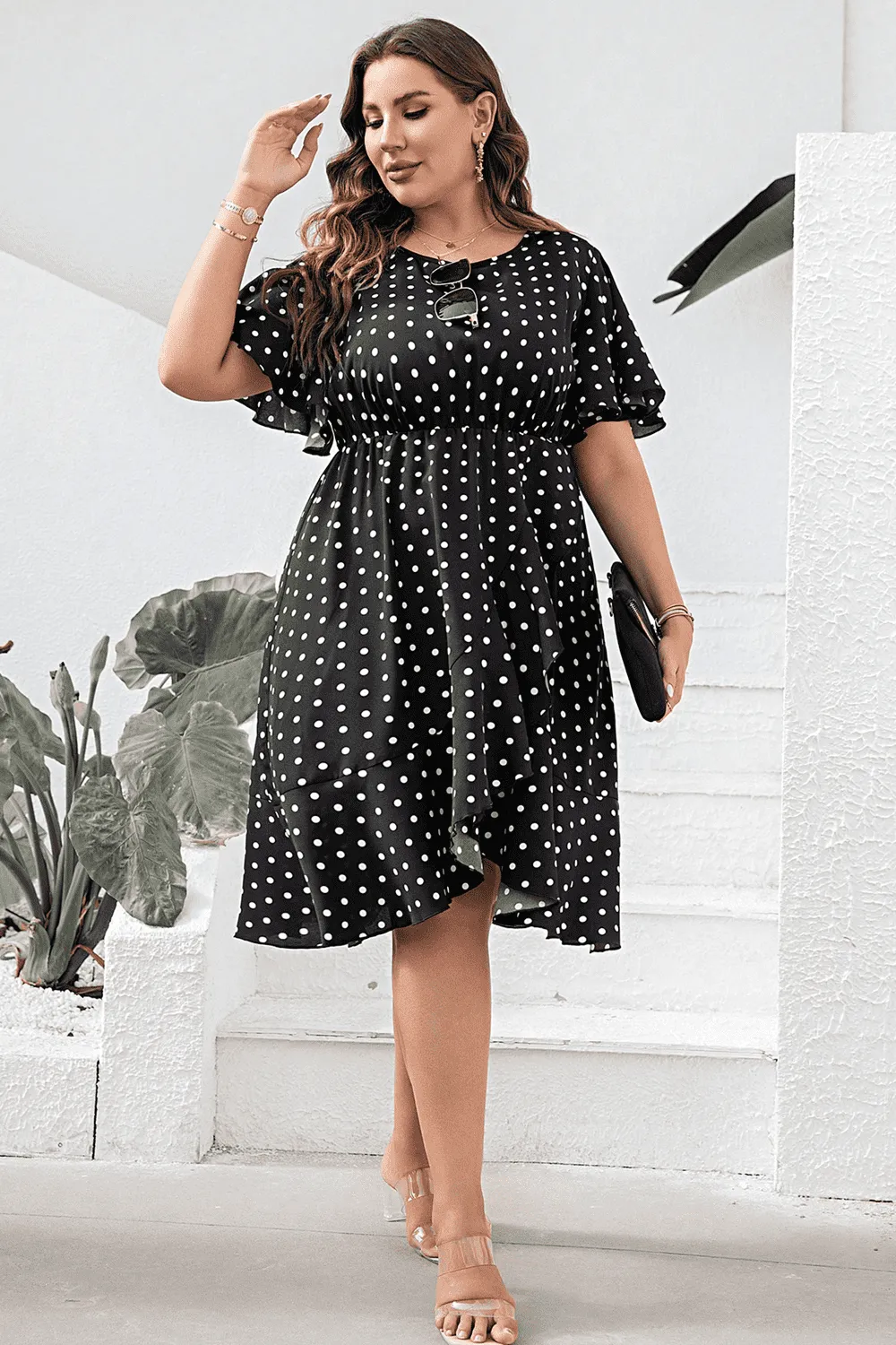 L.NY Plus Size Polka Dot Flutter Sleeve Dress sold by Leota product image thumbnail 3