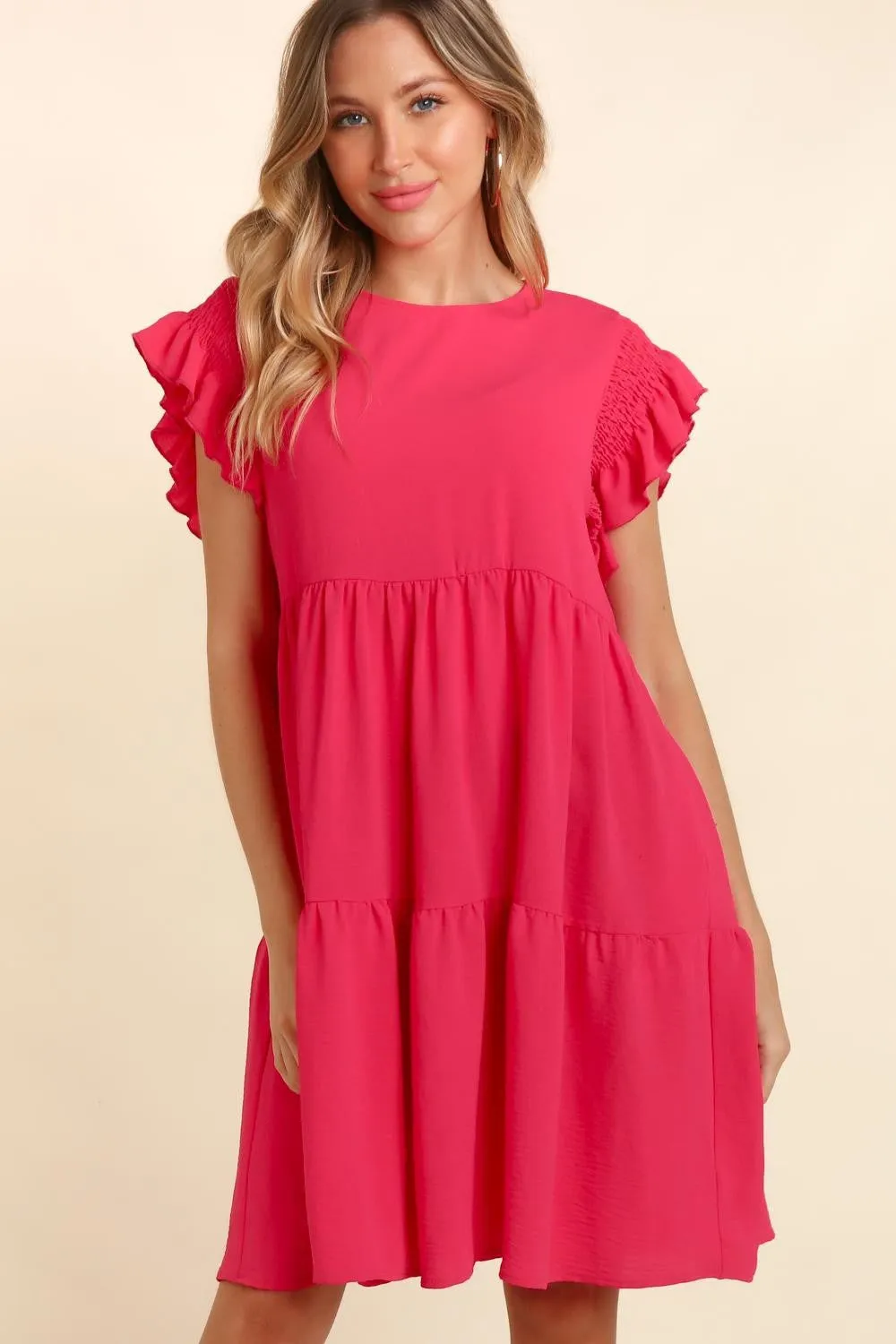 Haptics Full Size Smocking Ruffle Short Sleeve Dress with Pockets sold by Leota product image thumbnail 2