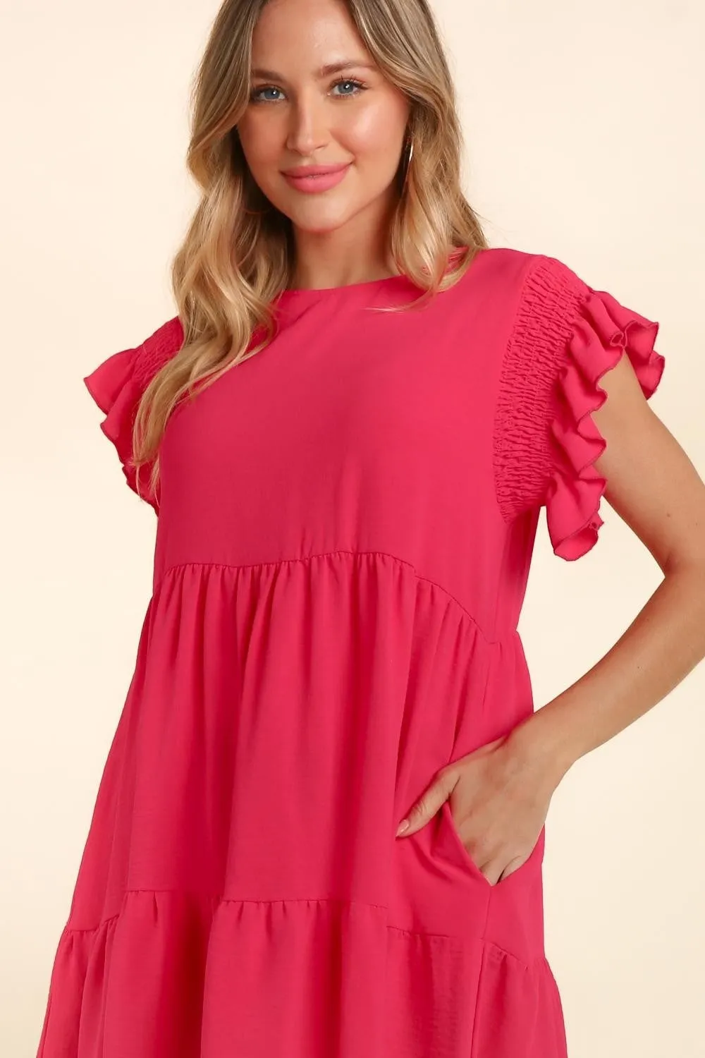 Haptics Full Size Smocking Ruffle Short Sleeve Dress with Pockets sold by Leota product image thumbnail 3