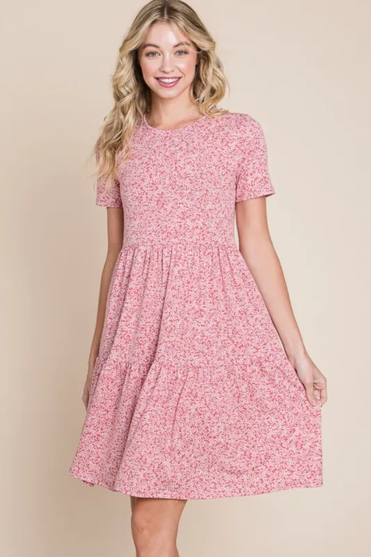 BOMBOM Printed Short Sleeve Mini Dress sold by Leota