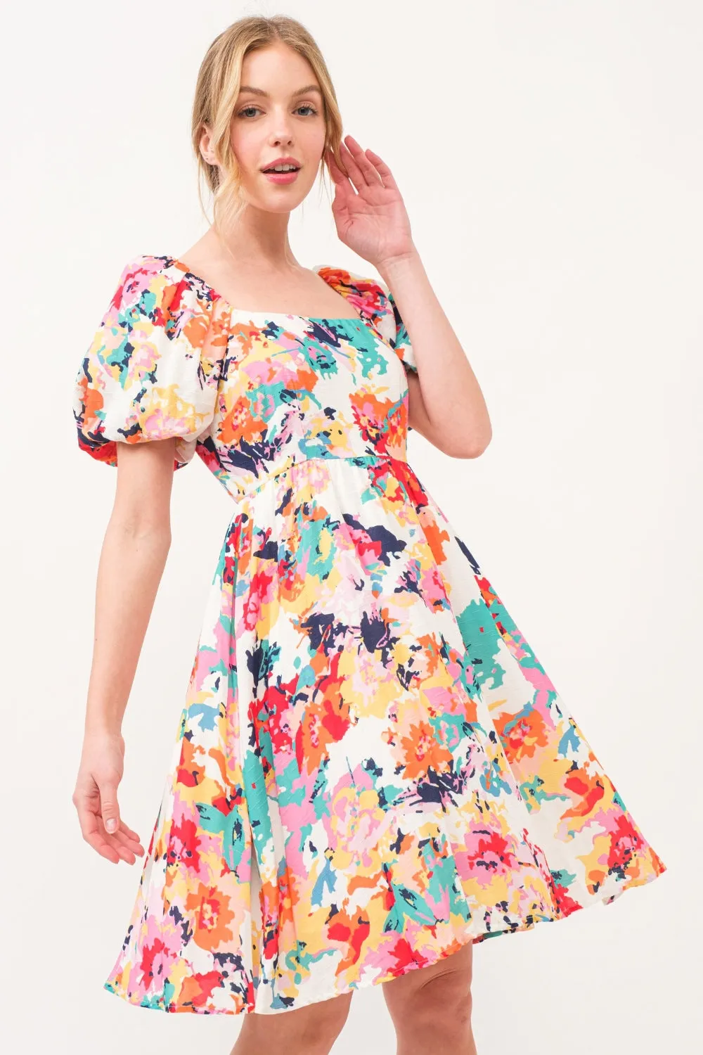 And The Why Square Neck Puff Sleeve Floral Dress sold by Leota