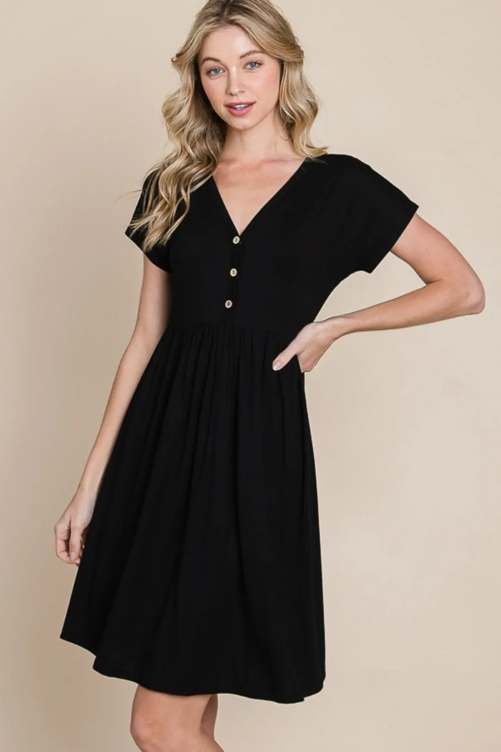 BOMBOM V-Neck Short Sleeve Dress sold by Leota