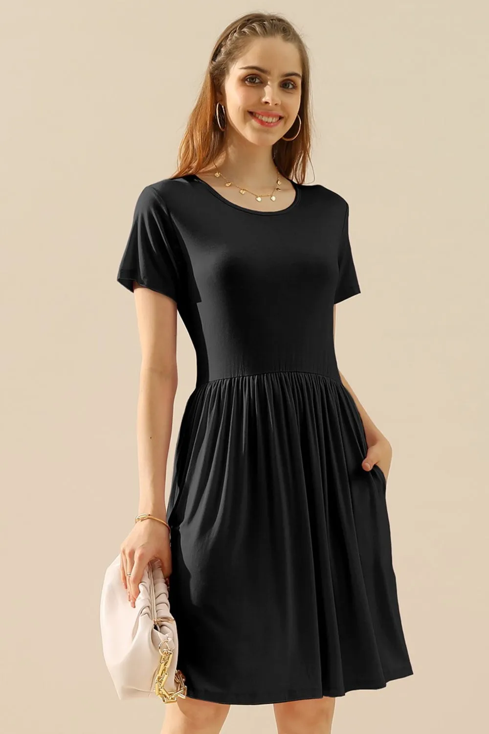 Ninexis Full Size Round Neck Ruched Dress with Pockets sold by Leota product image thumbnail 5