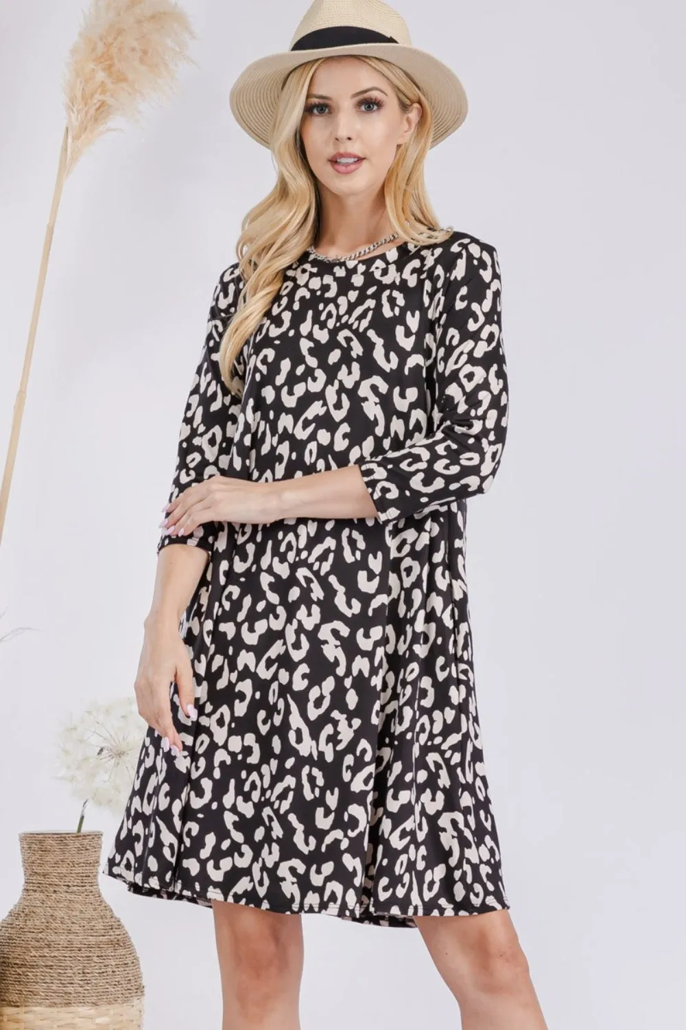 Celeste Full Size Leopard Three-Quarter Sleeve Dress with Pockets sold by Leota product image thumbnail 5