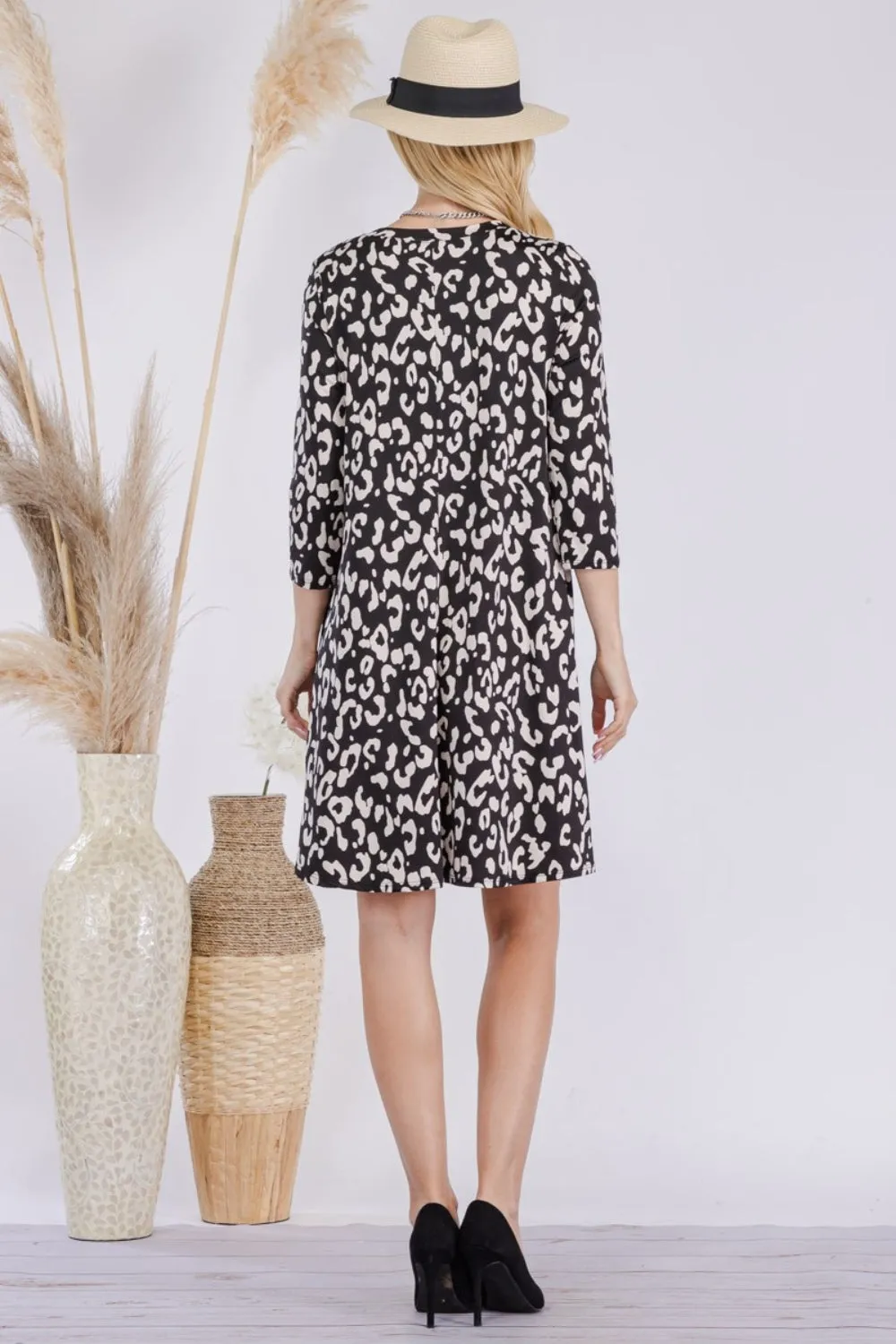 Celeste Full Size Leopard Three-Quarter Sleeve Dress with Pockets sold by Leota product image thumbnail 2