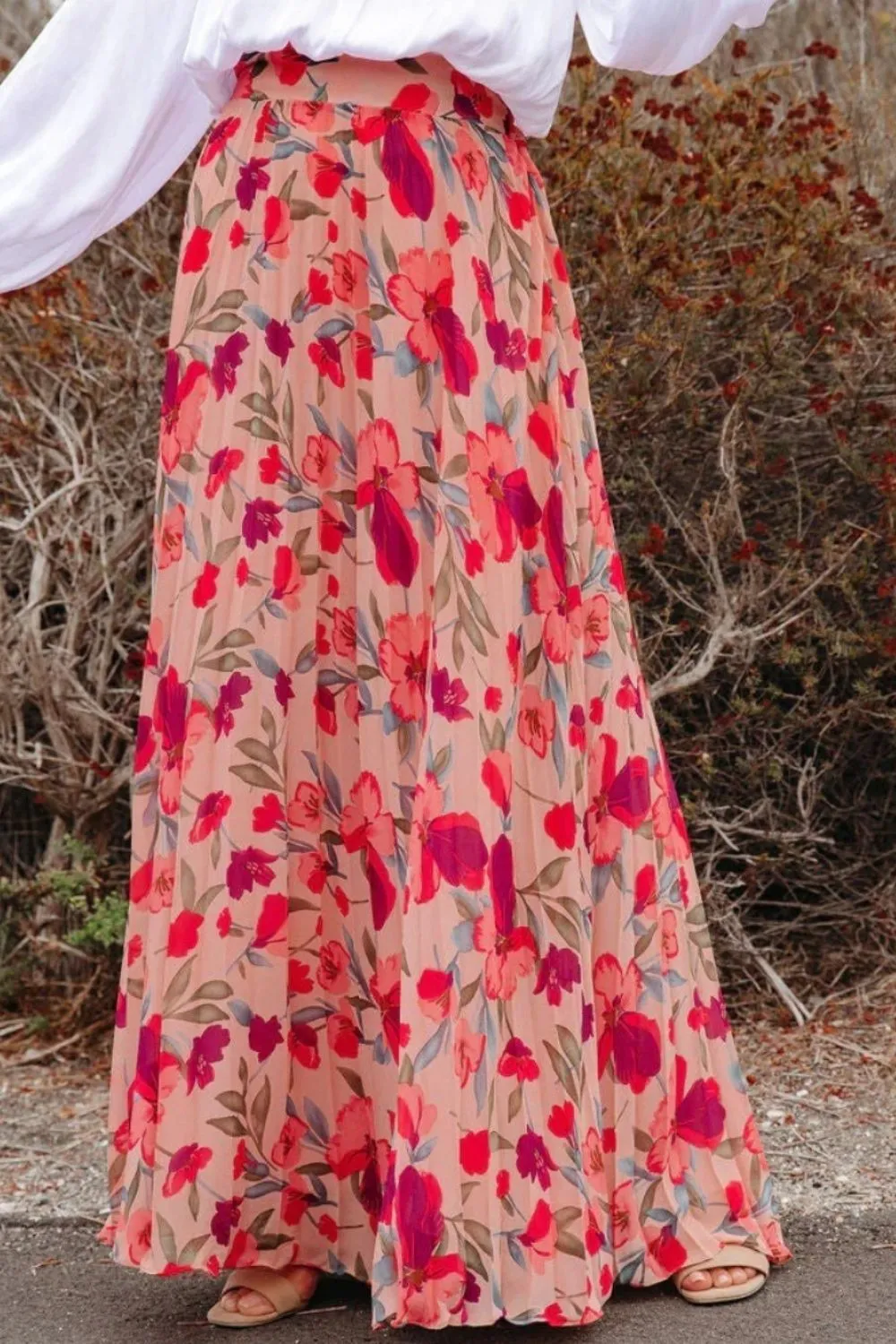 Printed Elastic Waist Pleated Maxi Skirt sold by Leota