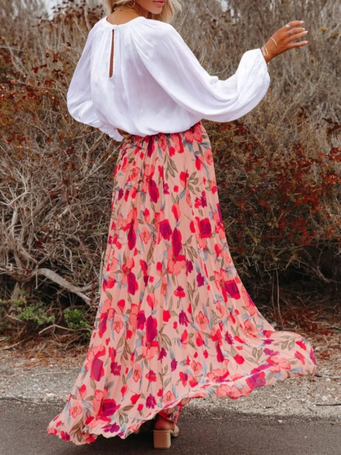 Printed Elastic Waist Pleated Maxi Skirt sold by Leota product image thumbnail 2