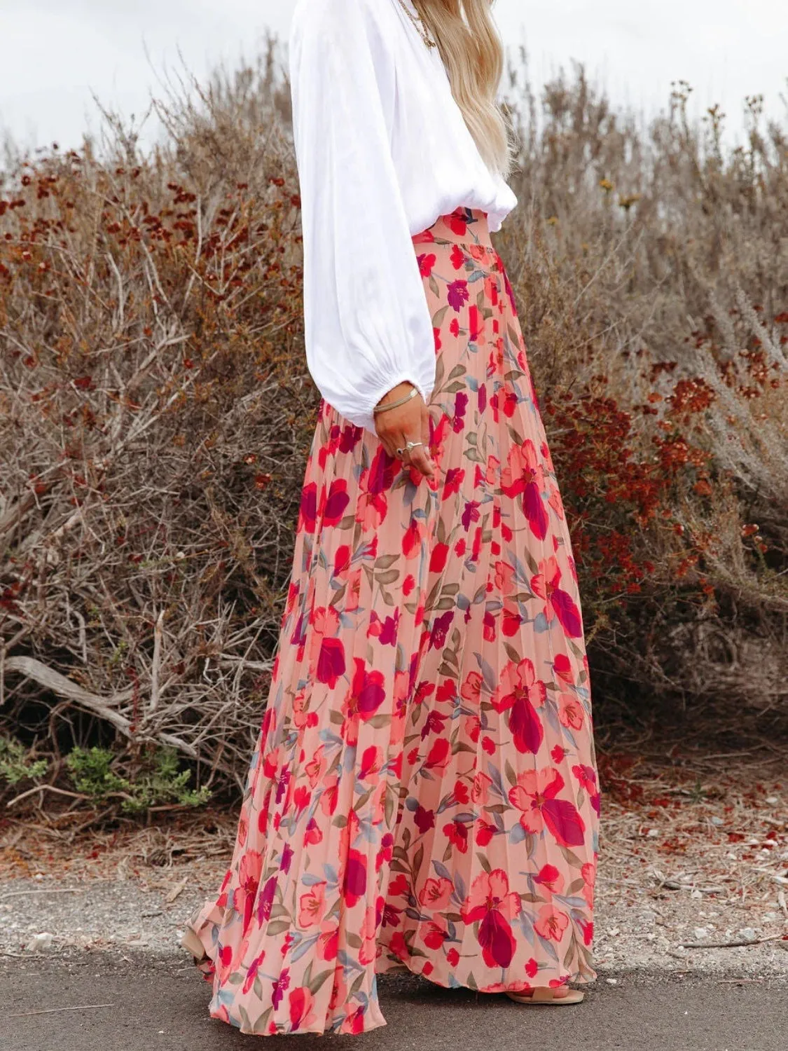 Printed Elastic Waist Pleated Maxi Skirt sold by Leota product image thumbnail 3