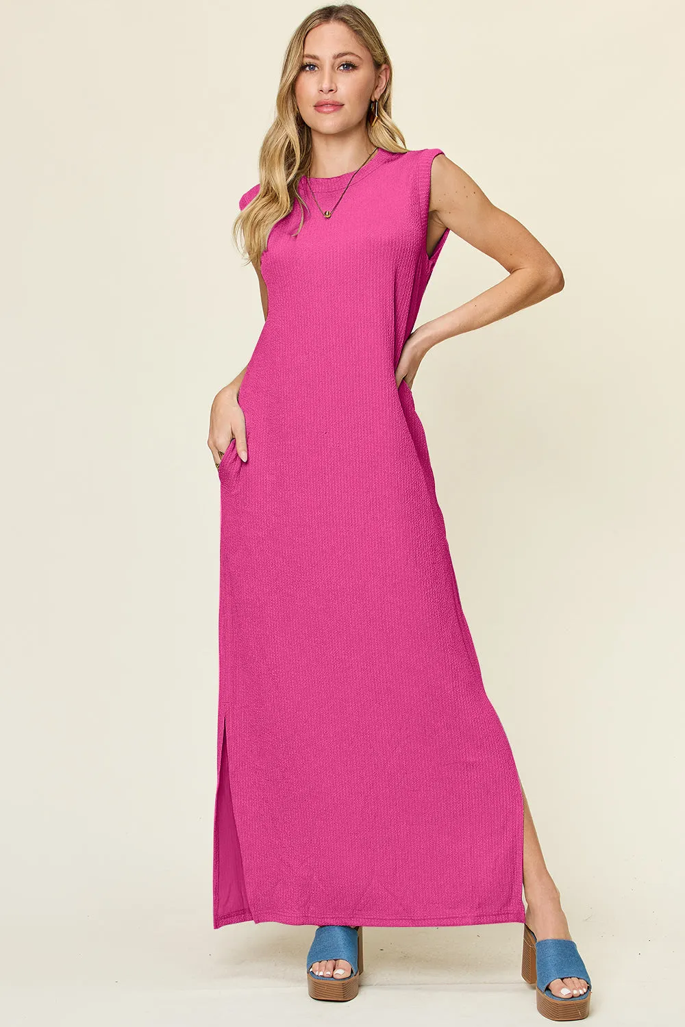 L.NY Double Take Full Size Texture Mock Neck Sleeveless Maxi Dress sold by Leota