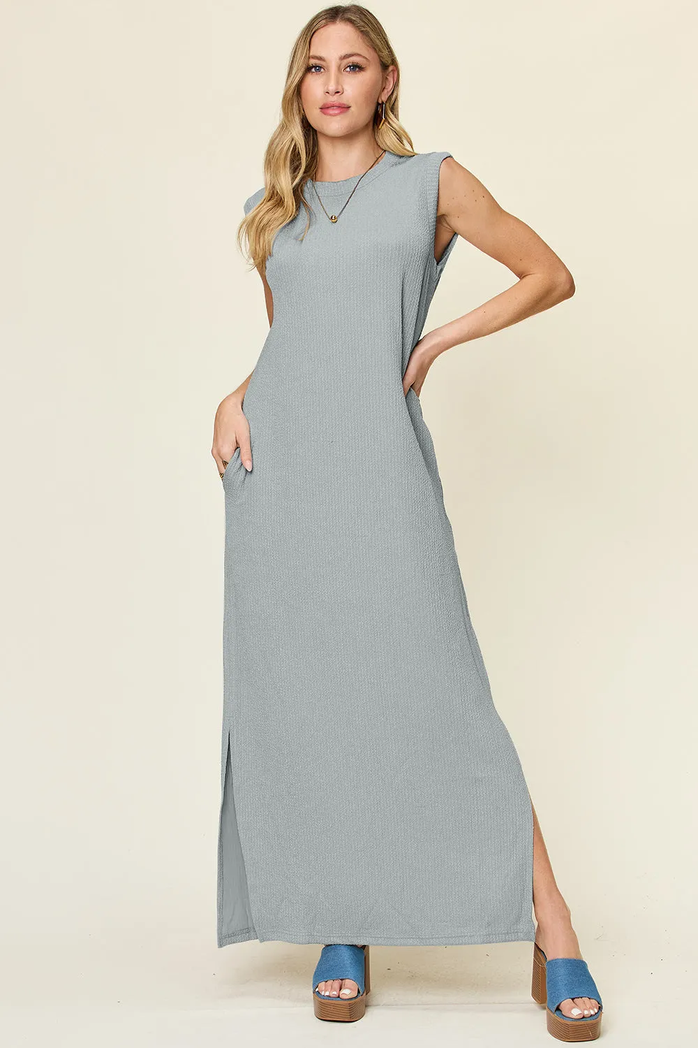 L.NY Double Take Full Size Texture Mock Neck Sleeveless Maxi Dress sold by Leota product image thumbnail 5