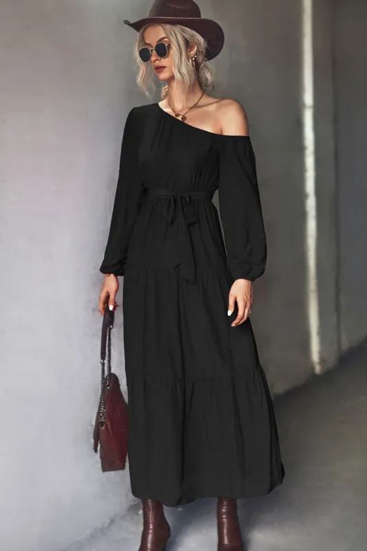 L.NY Belted One-Shoulder Tiered Maxi Dress sold by Leota