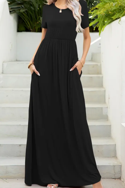 Round Neck Maxi Tee Dress with Pockets sold by Leota