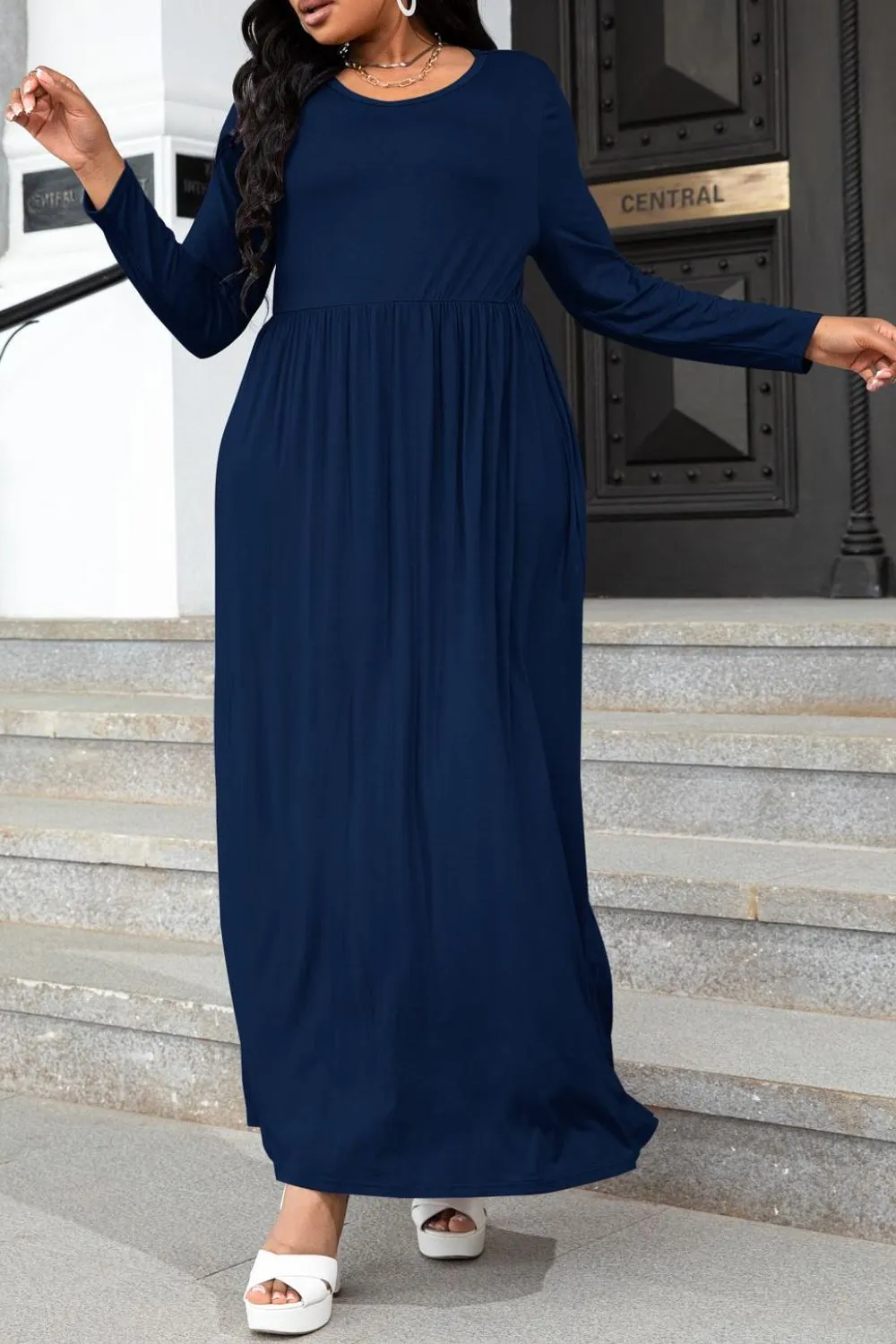 L.NY Plus Size Round Neck Long Sleeve Maxi Dress with Pockets sold by Leota product image thumbnail 2