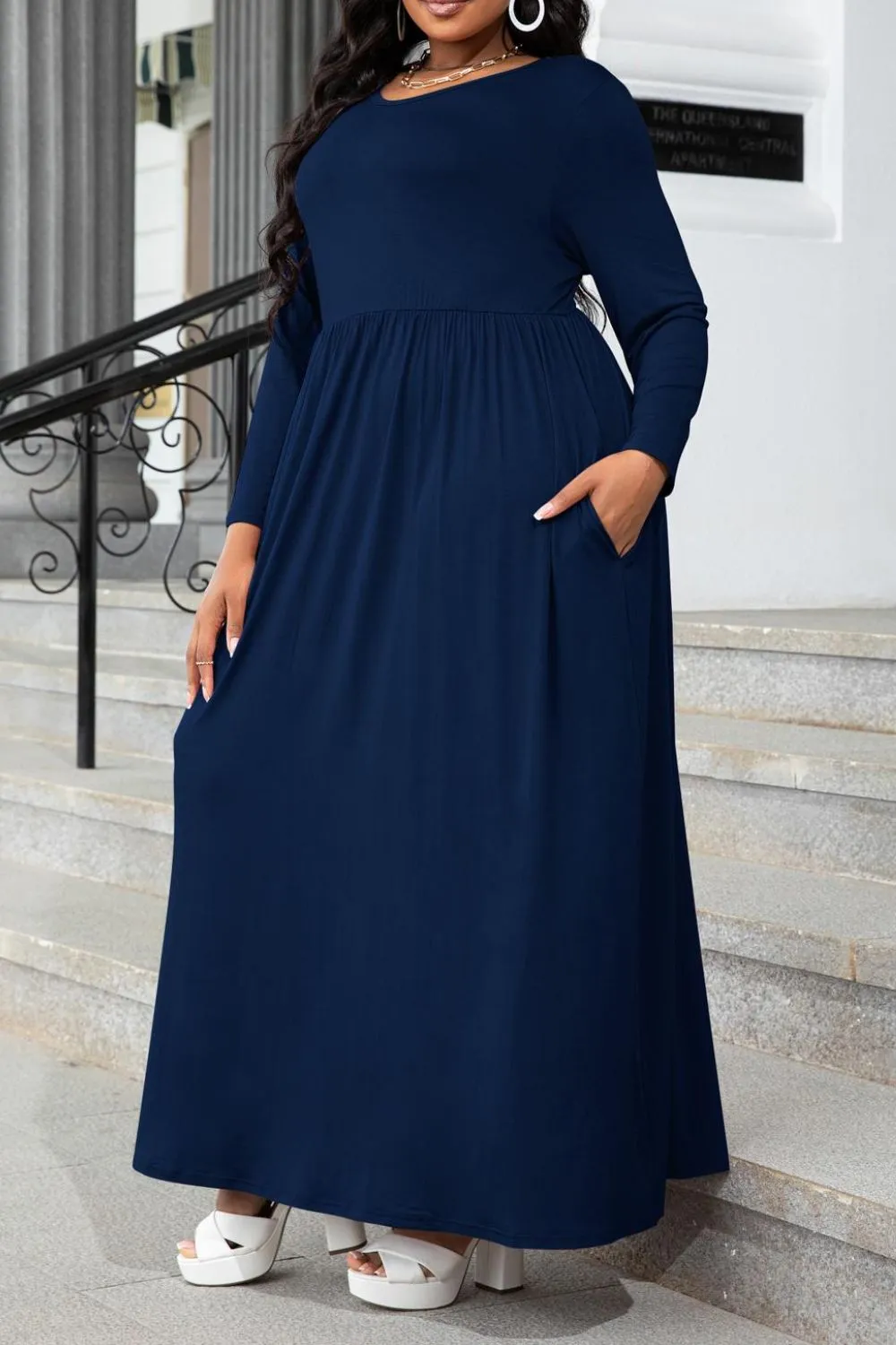 L.NY Plus Size Round Neck Long Sleeve Maxi Dress with Pockets sold by Leota product image thumbnail 3