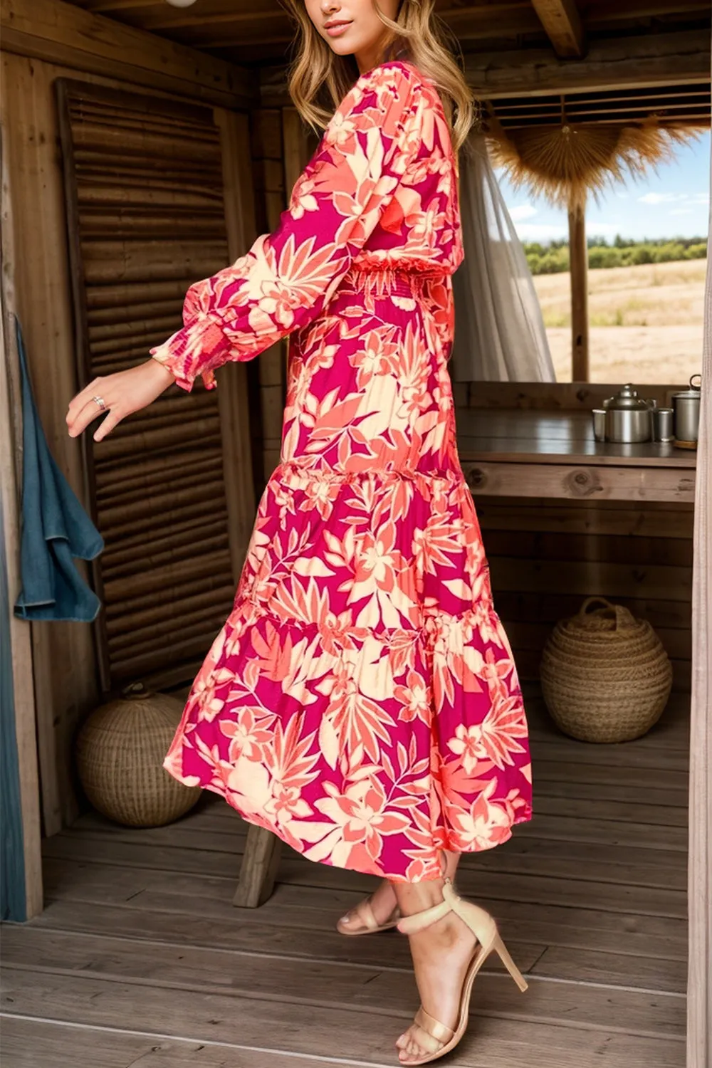 Printed Collared Neck Long Sleeve Dress sold by Leota product image thumbnail 3